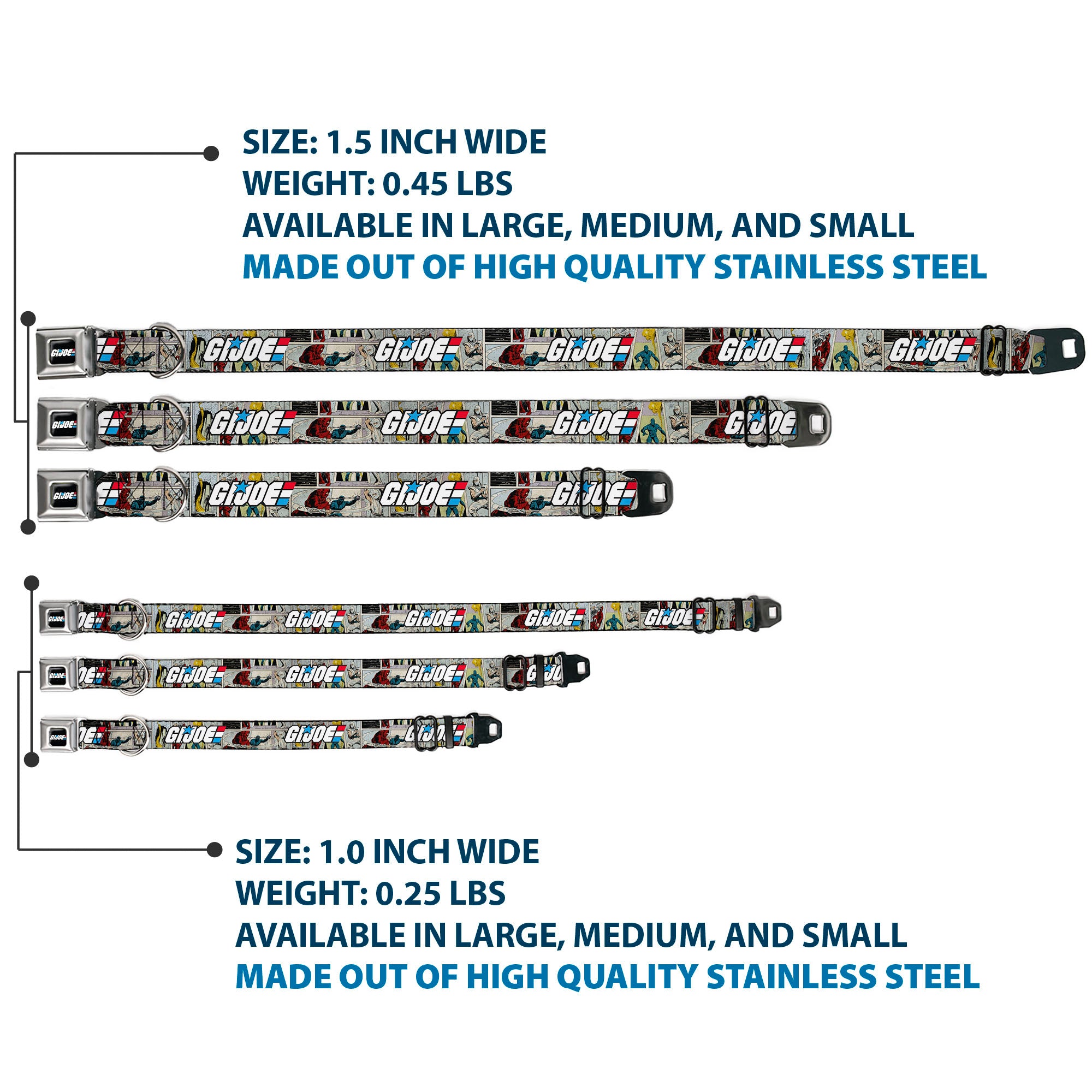 GI JOE Title Logo Stripe Full Color Black/Red/White/Blue Seatbelt Buckle Collar - GI JOE Title Logo and Comic Scene Blocks Seatbelt Buckle Collars GI Joe