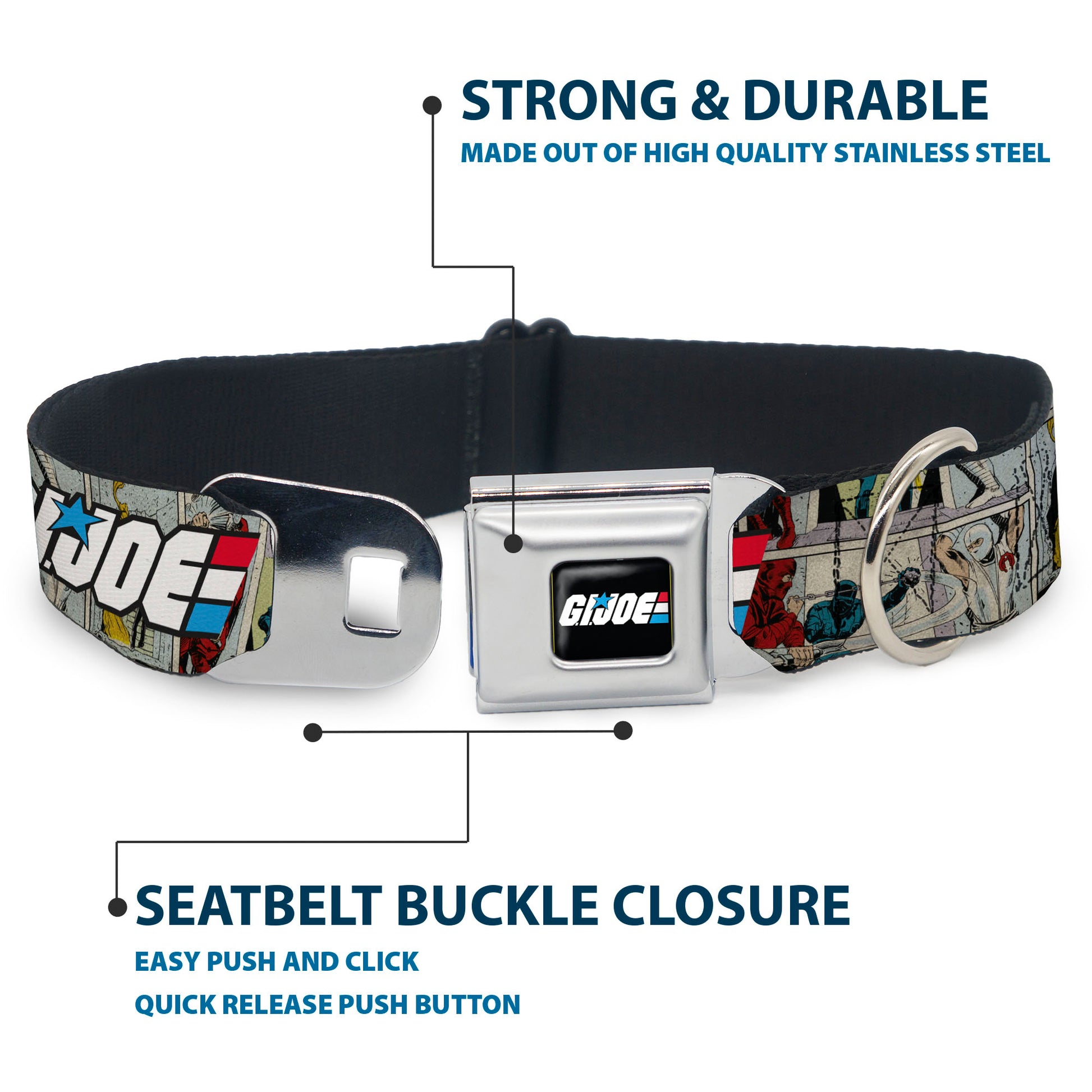 GI JOE Title Logo Stripe Full Color Black/Red/White/Blue Seatbelt Buckle Collar - GI JOE Title Logo and Comic Scene Blocks Seatbelt Buckle Collars GI Joe