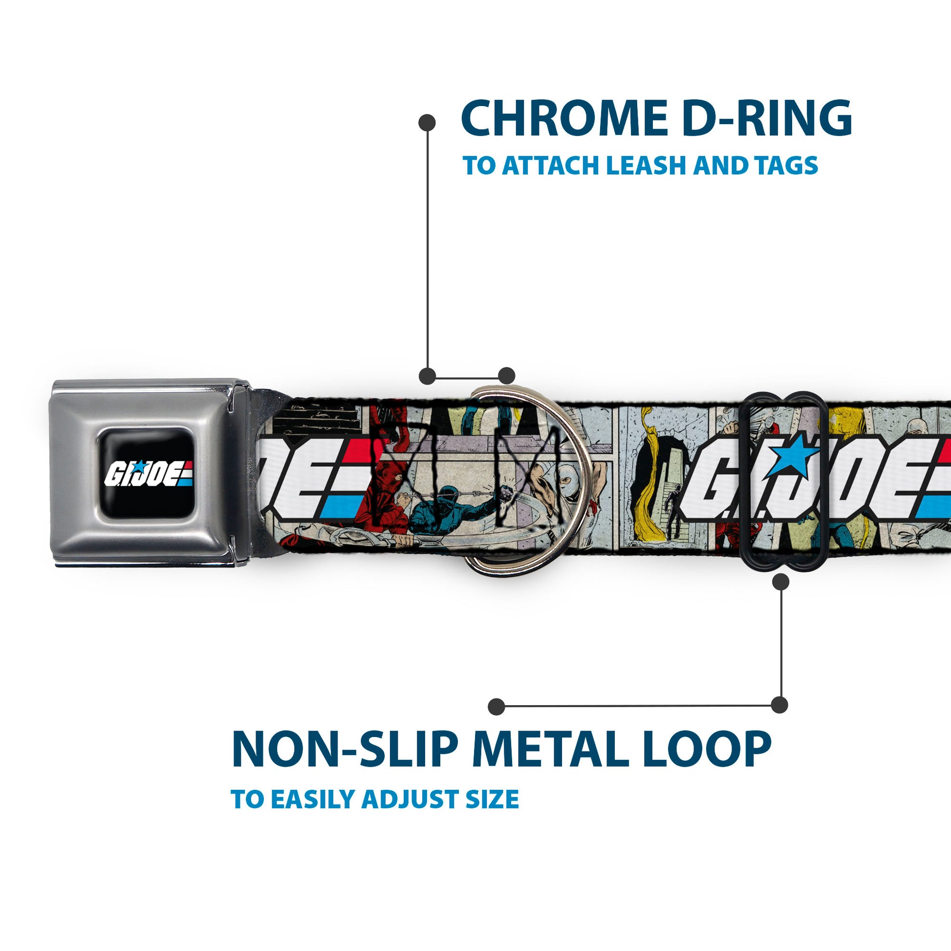 GI JOE Title Logo Stripe Full Color Black/Red/White/Blue Seatbelt Buckle Collar - GI JOE Title Logo and Comic Scene Blocks Seatbelt Buckle Collars GI Joe
