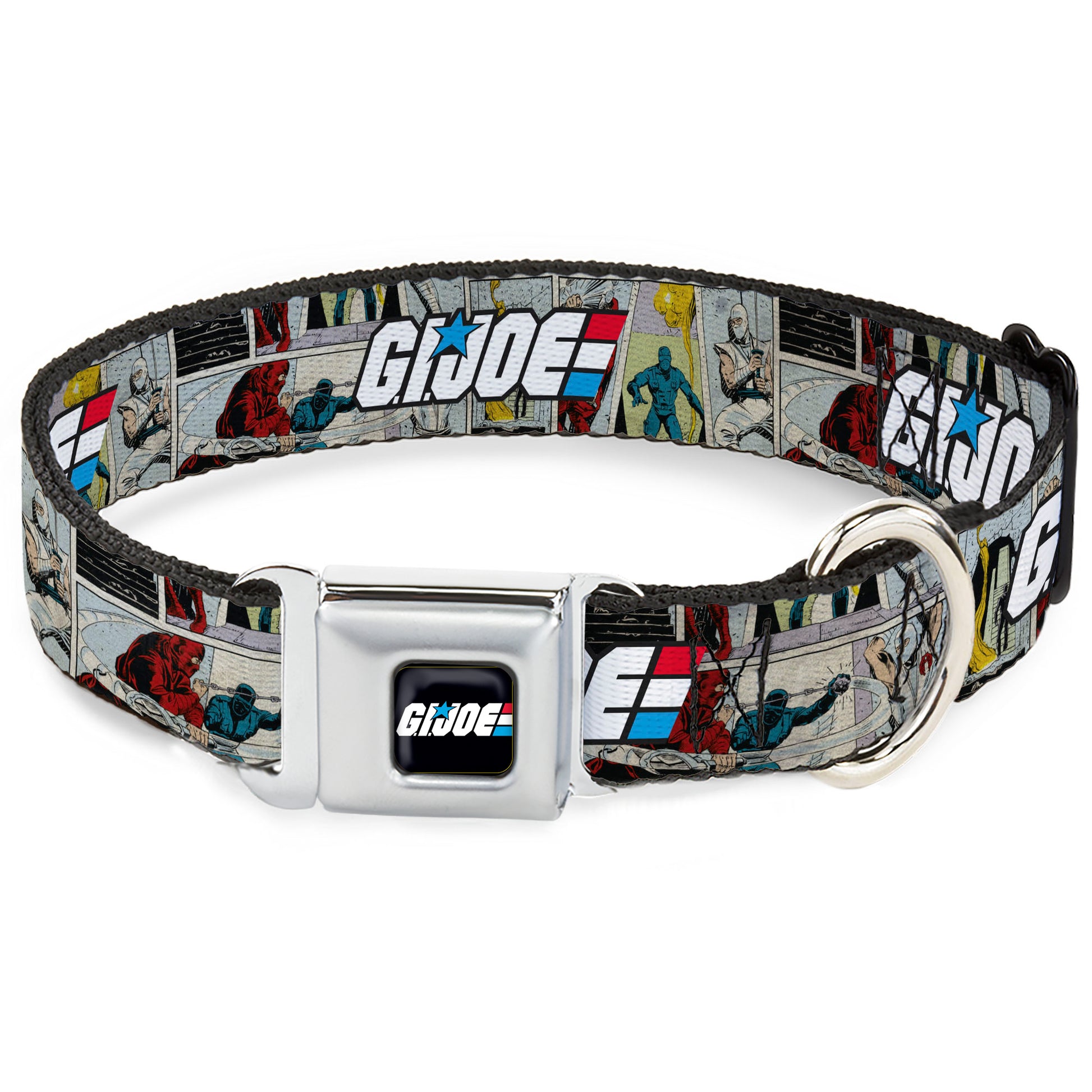 GI JOE Title Logo Stripe Full Color Black/Red/White/Blue Seatbelt Buckle Collar - GI JOE Title Logo and Comic Scene Blocks Seatbelt Buckle Collars GI Joe