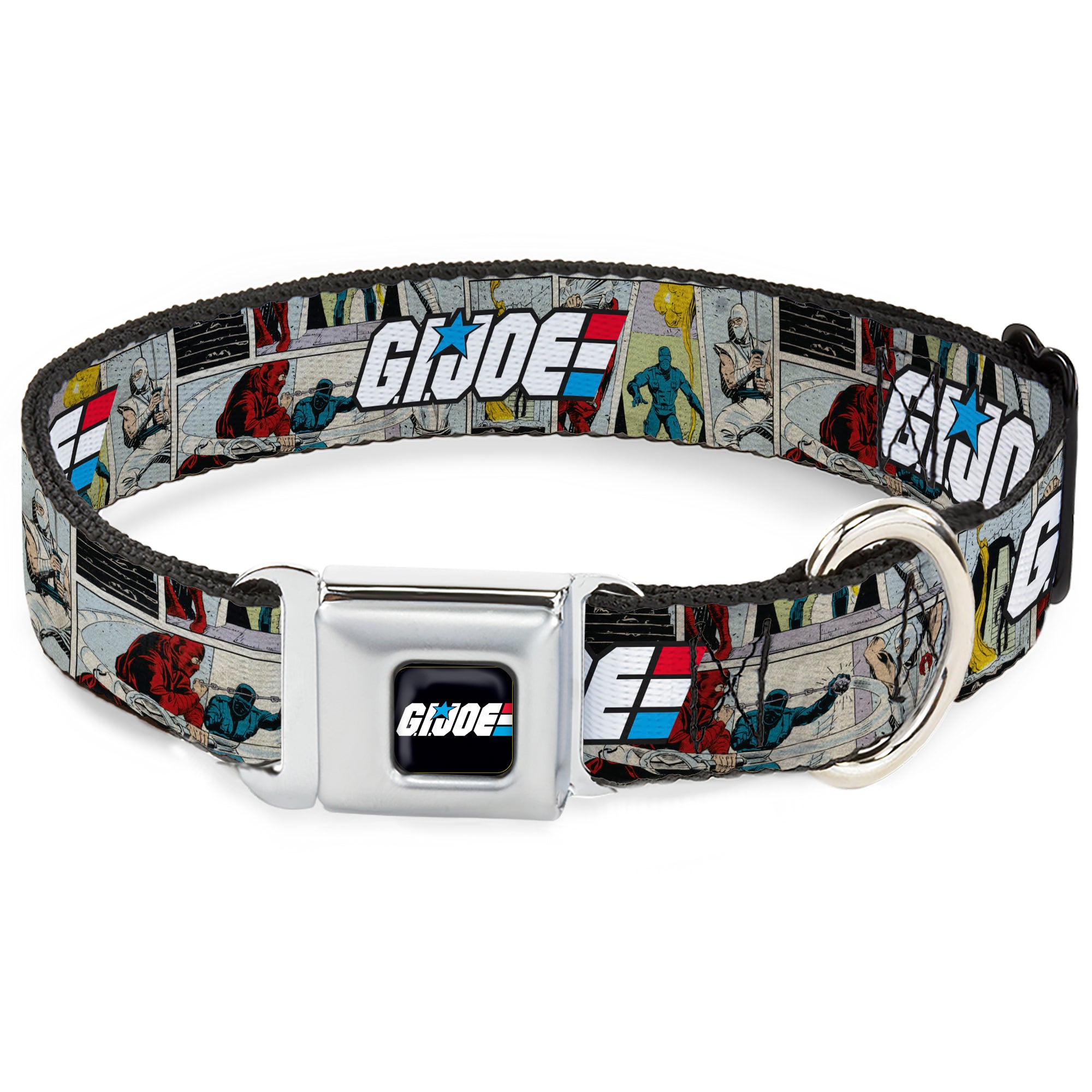 GI JOE Title Logo Stripe Full Color Black/Red/White/Blue Seatbelt Buckle Collar - GI JOE Title Logo and Comic Scene Blocks Seatbelt Buckle Collars GI Joe