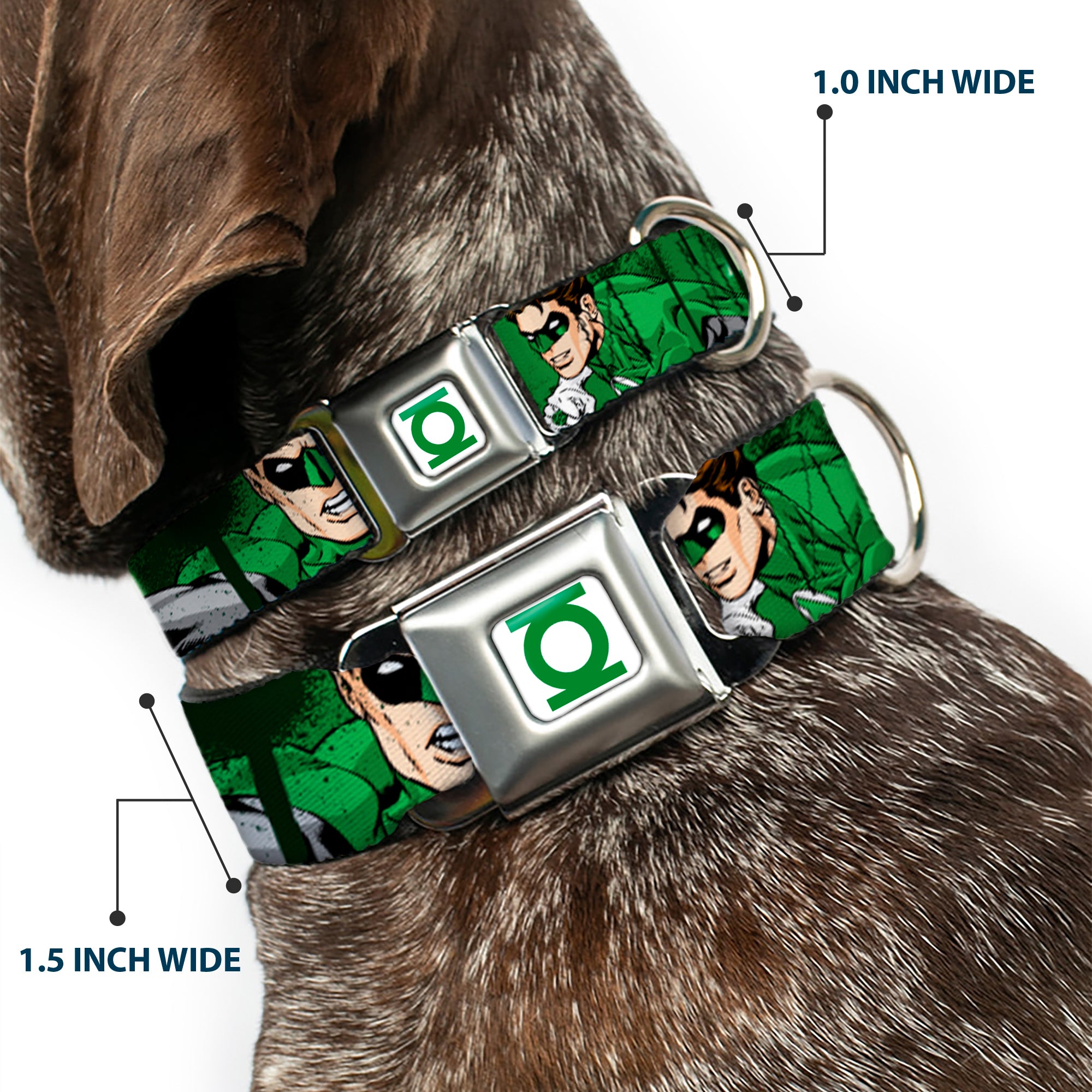 Green Lantern Logo CLOSE-UP White Green Seatbelt Buckle Collar - Green Lantern Green Glow w/Text Seatbelt Buckle Collars DC Comics