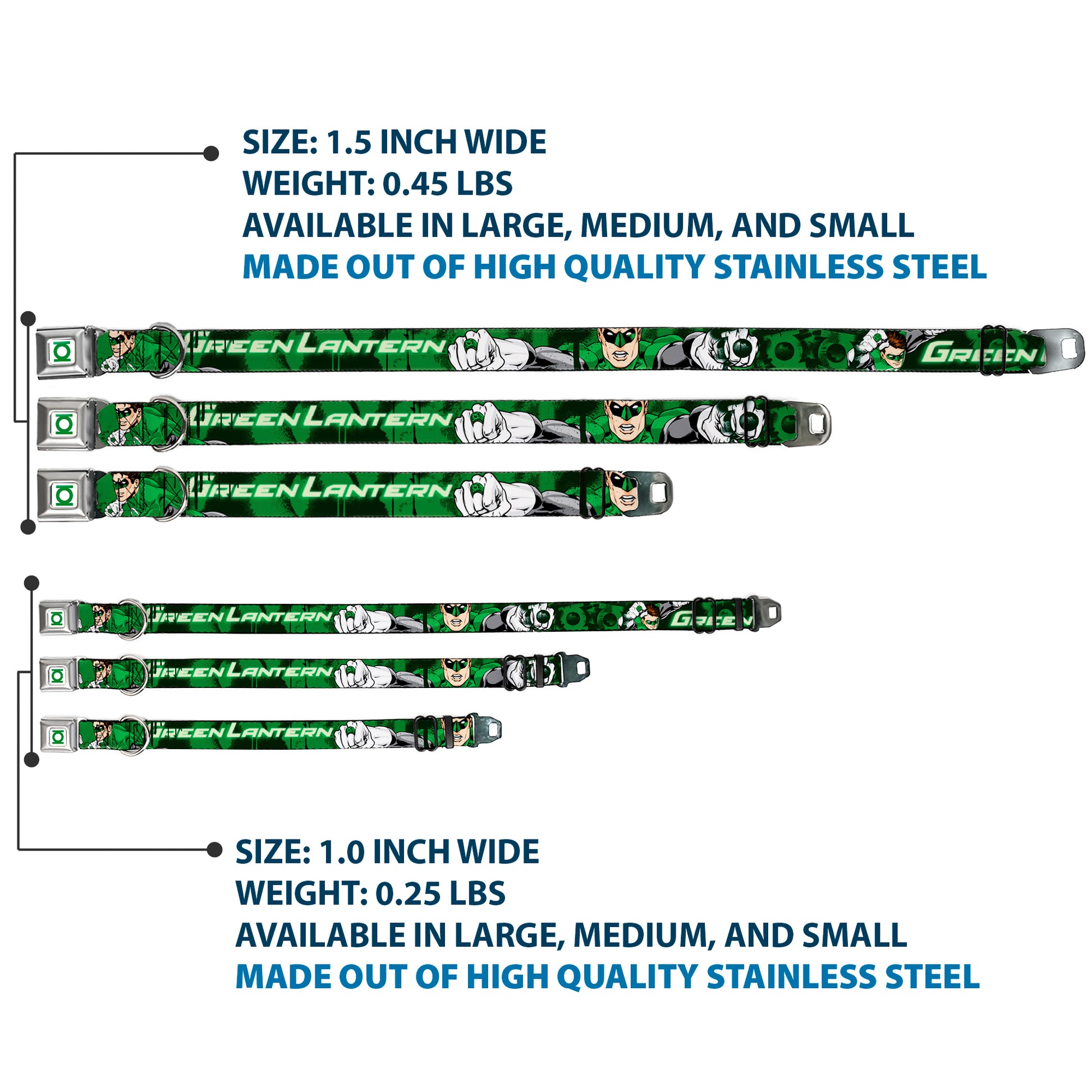 Green Lantern Logo CLOSE-UP White Green Seatbelt Buckle Collar - Green Lantern Green Glow w/Text Seatbelt Buckle Collars DC Comics