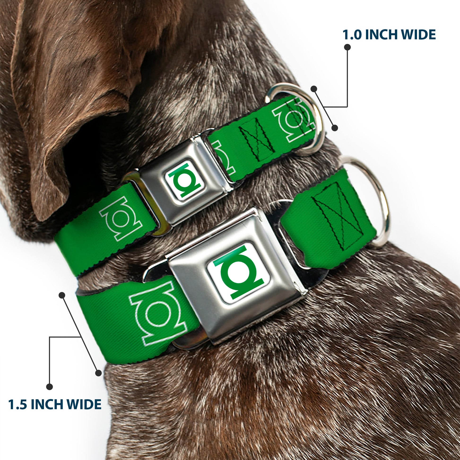 Green Lantern Logo CLOSE-UP White Green Seatbelt Buckle Collar - Green Lantern Logo Green/White Seatbelt Buckle Collars DC Comics