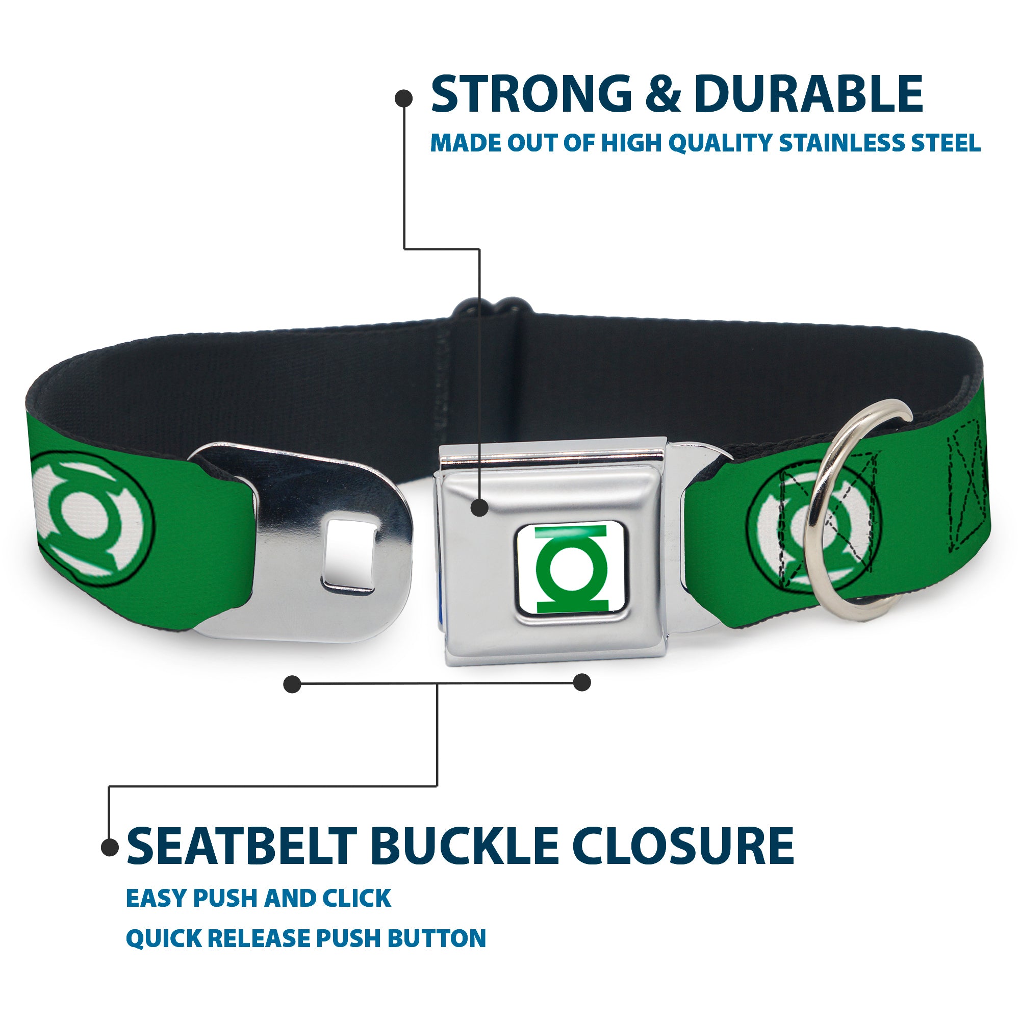 Green Lantern Logo CLOSE-UP Full Color White/Green Seatbelt Buckle Collar - Green Lantern Logo2 Green/Black/Green/White Seatbelt Buckle Collars DC Comics