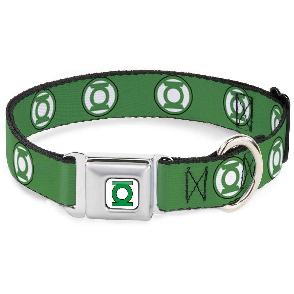 Green Lantern Logo CLOSE-UP Full Color White/Green Seatbelt Buckle Collar - Green Lantern Logo2 Green/Black/Green/White Seatbelt Buckle Collars DC Comics