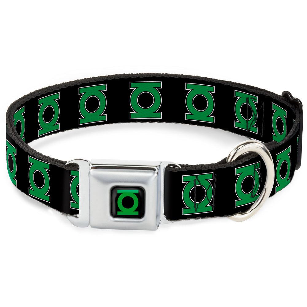 Green Lantern Logo CLOSE-UP Black Green Seatbelt Buckle Collar - Green Lantern Logo Black/Green Seatbelt Buckle Collars DC Comics