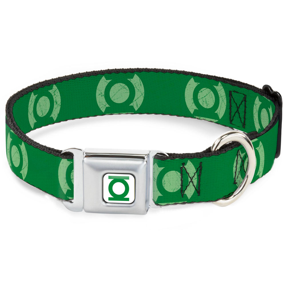 Green Lantern Logo CLOSE-UP Black/Green Seatbelt Buckle Collar - Green Lantern Logo Weathered Greens Seatbelt Buckle Collars DC Comics