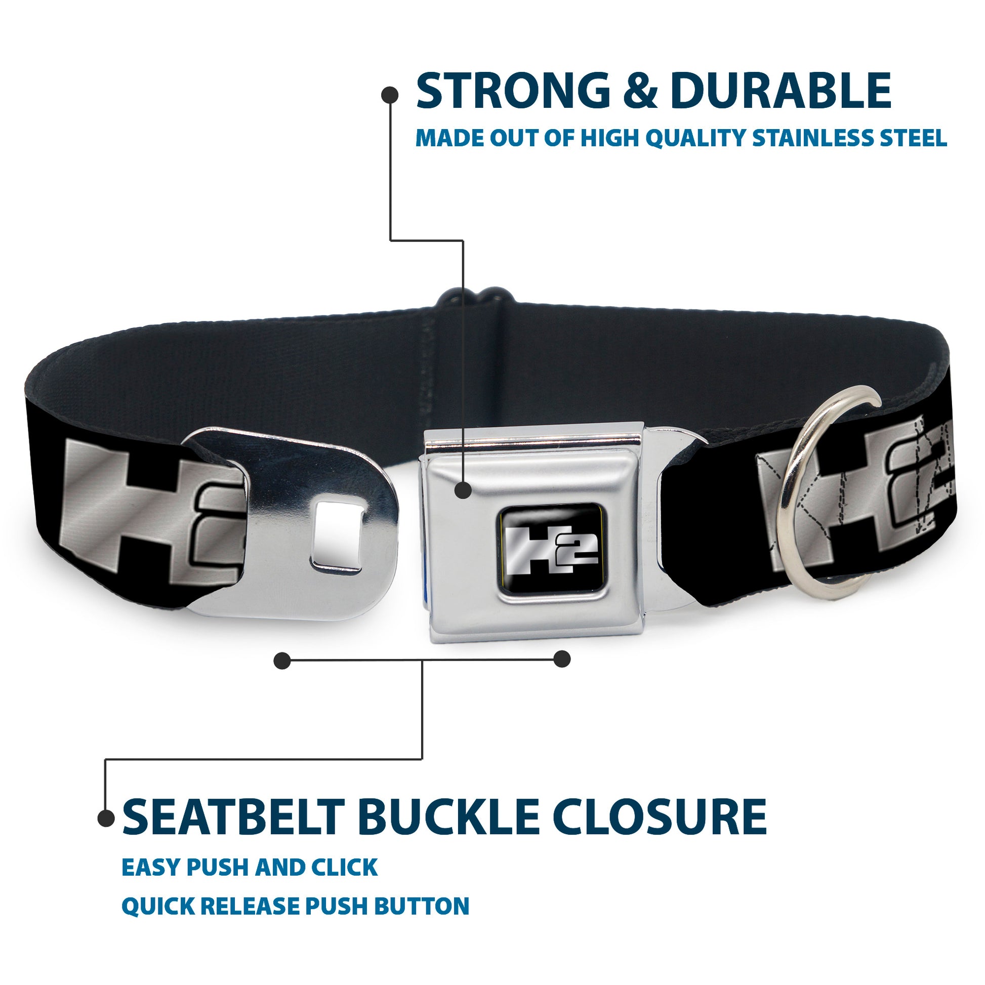 H2 Seatbelt Buckle Collar - H2 Black/Silver Logo REPEAT Seatbelt Buckle Collars GM General Motors