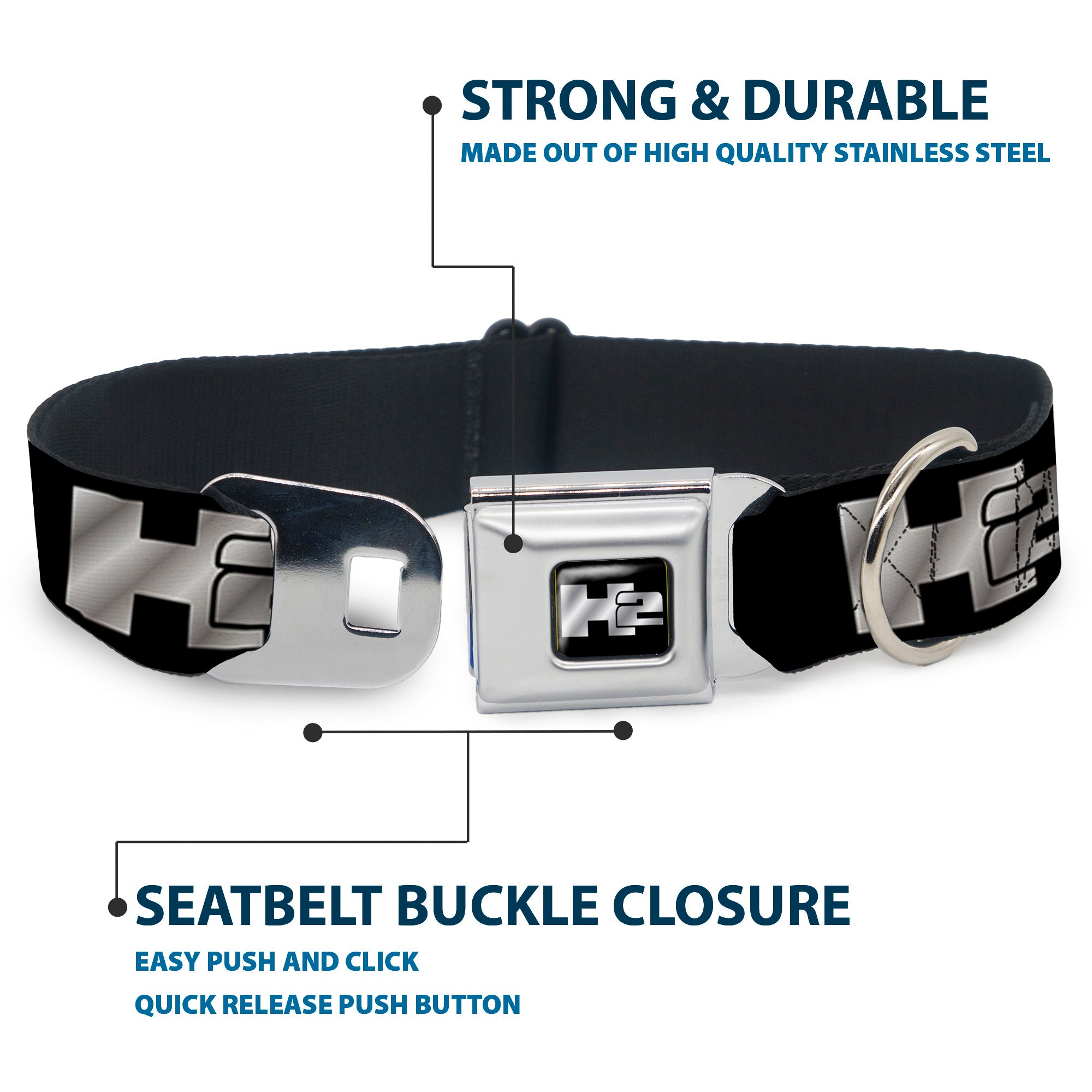 H2 Black/Silver Seatbelt Buckle Collar - H2 Black/Silver Logo REPEAT Seatbelt Buckle Collars GM General Motors