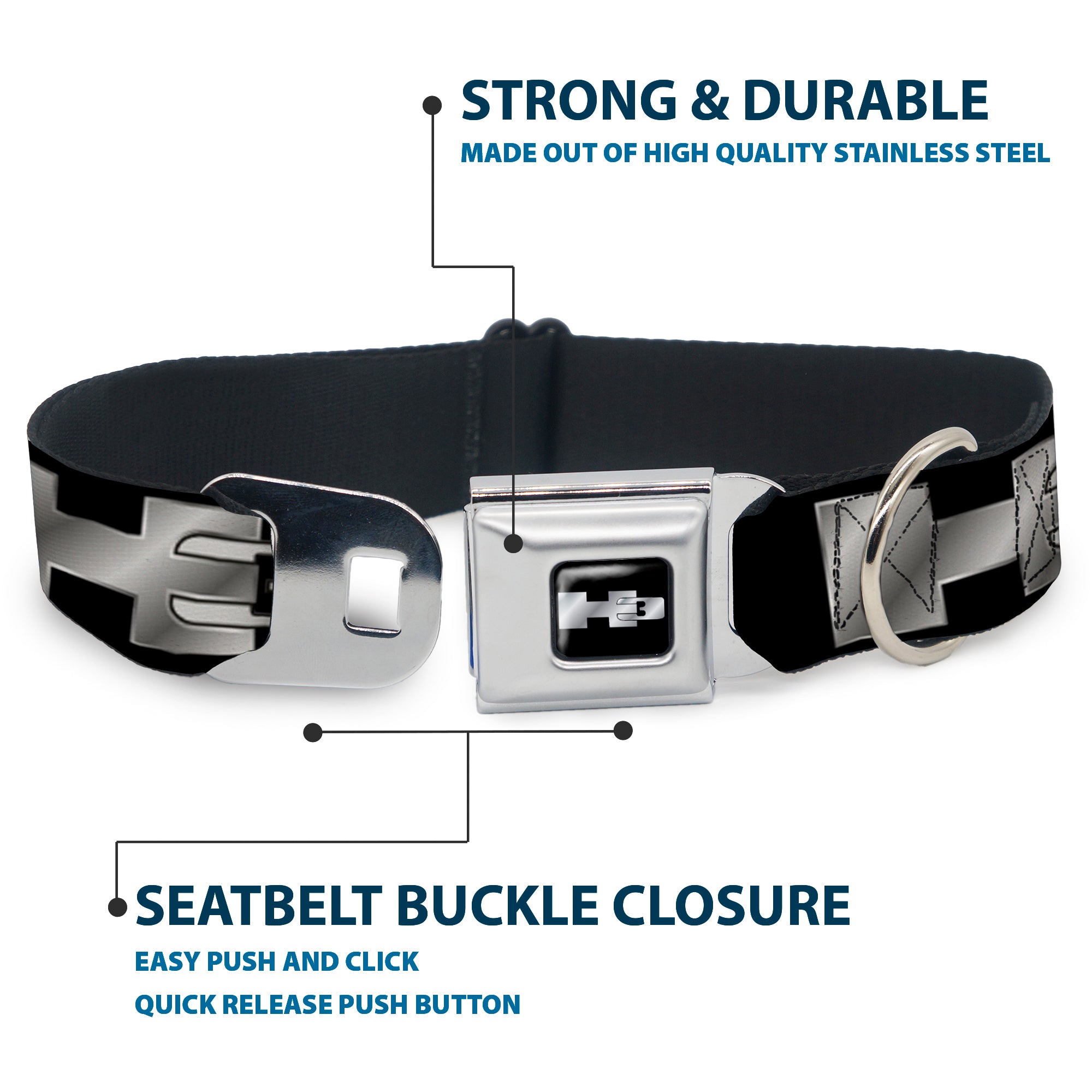 H3 Seatbelt Buckle Collar - H3 Black/Silver Logo REPEAT Seatbelt Buckle Collars GM General Motors
