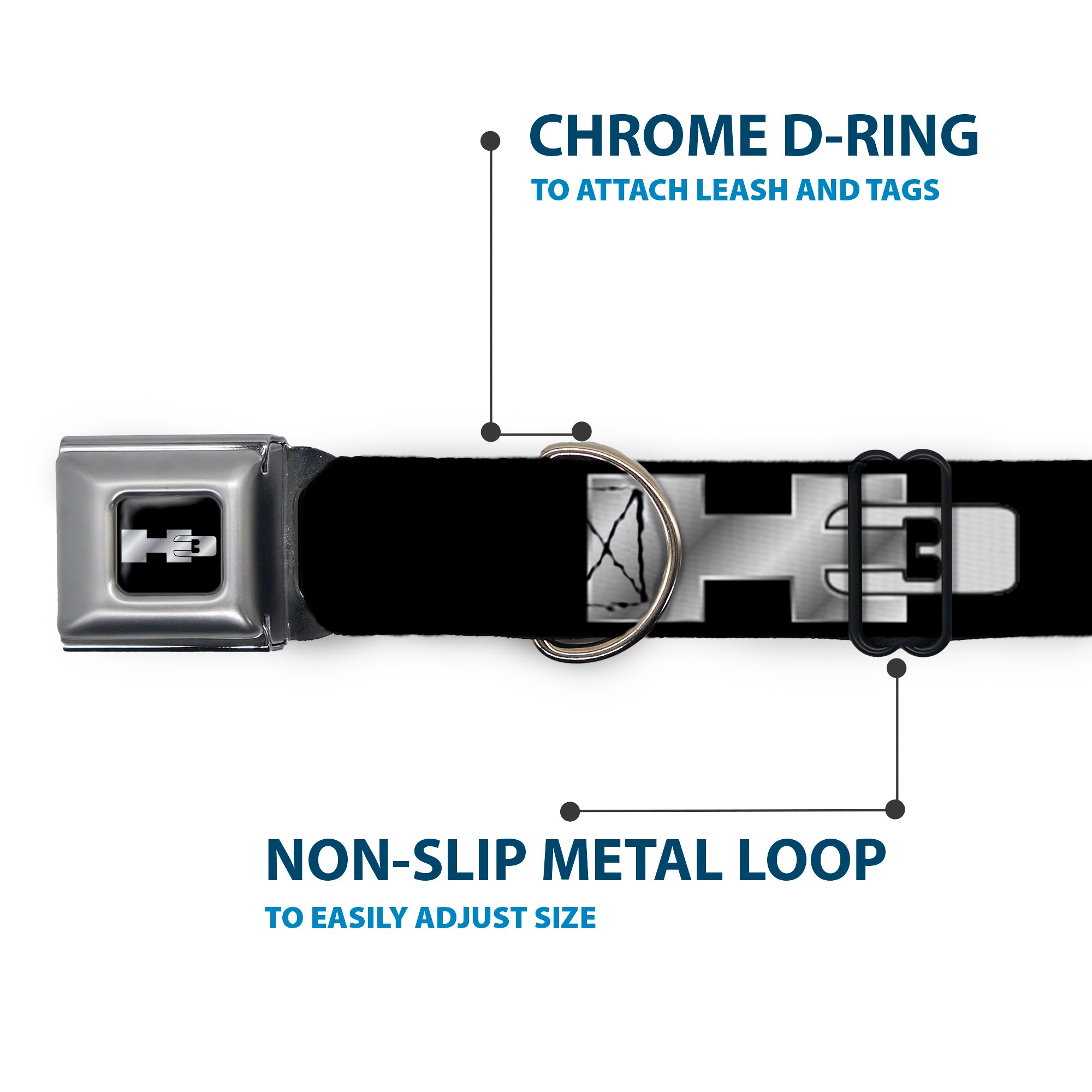 H3 Seatbelt Buckle Collar - H3 Black/Silver Logo REPEAT Seatbelt Buckle Collars GM General Motors