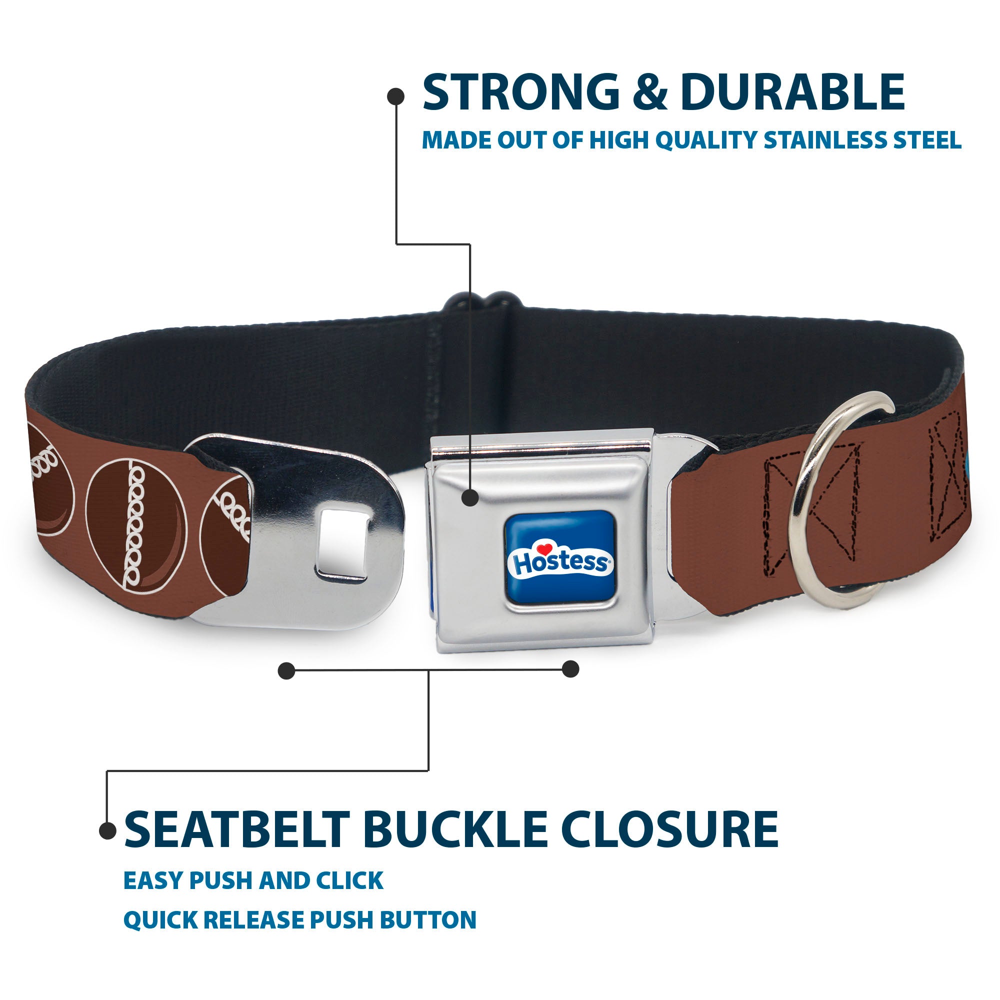 HOSTESS Logo Blue/White/Red Seatbelt Buckle Collar - Hostess Cupcakes Turns Brown