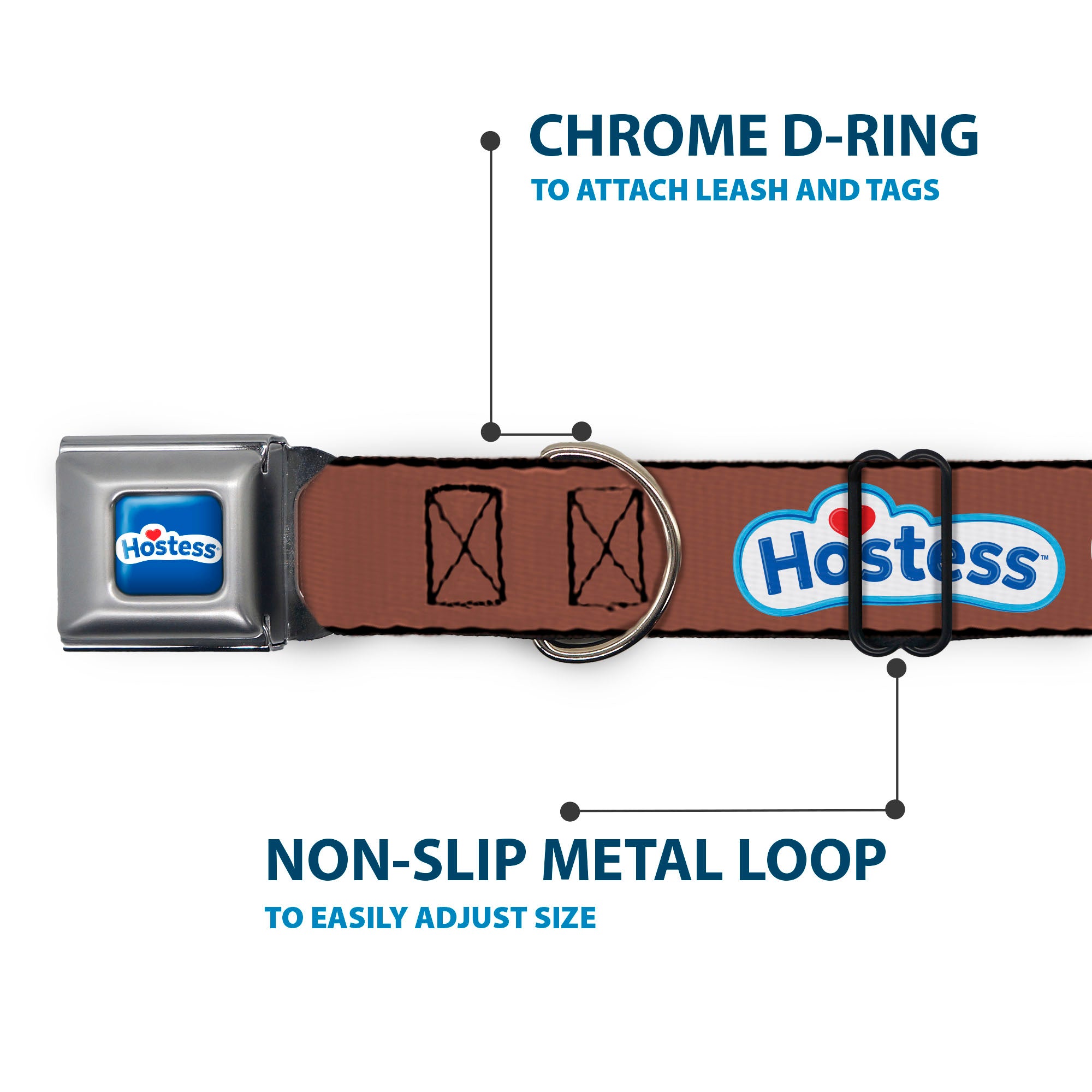 HOSTESS Logo Blue/White/Red Seatbelt Buckle Collar - Hostess Cupcakes Turns Brown