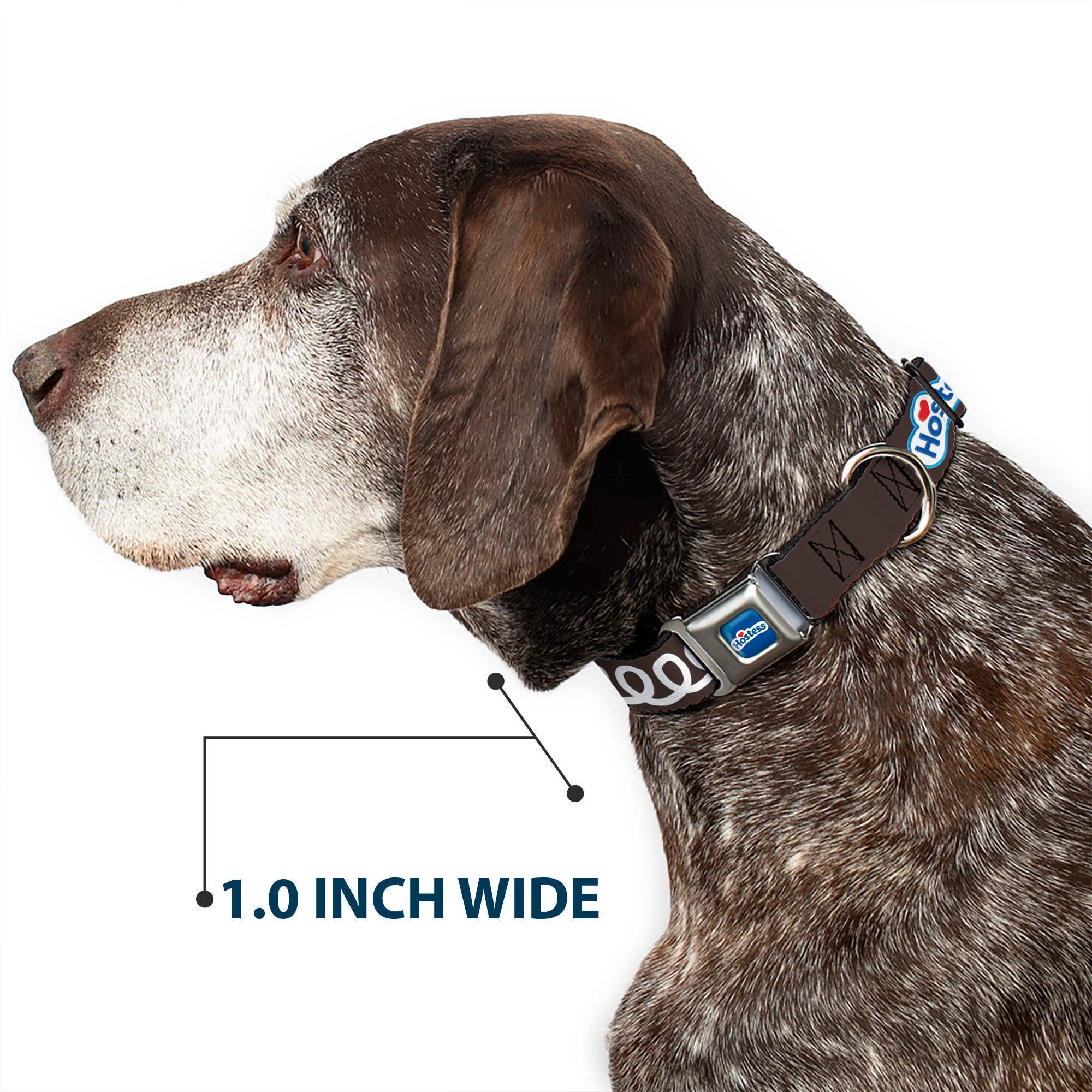 HOSTESS Logo Blue/White/Red Seatbelt Buckle Collar - Hostess Cupcake Squiggle and Logo Brown/White