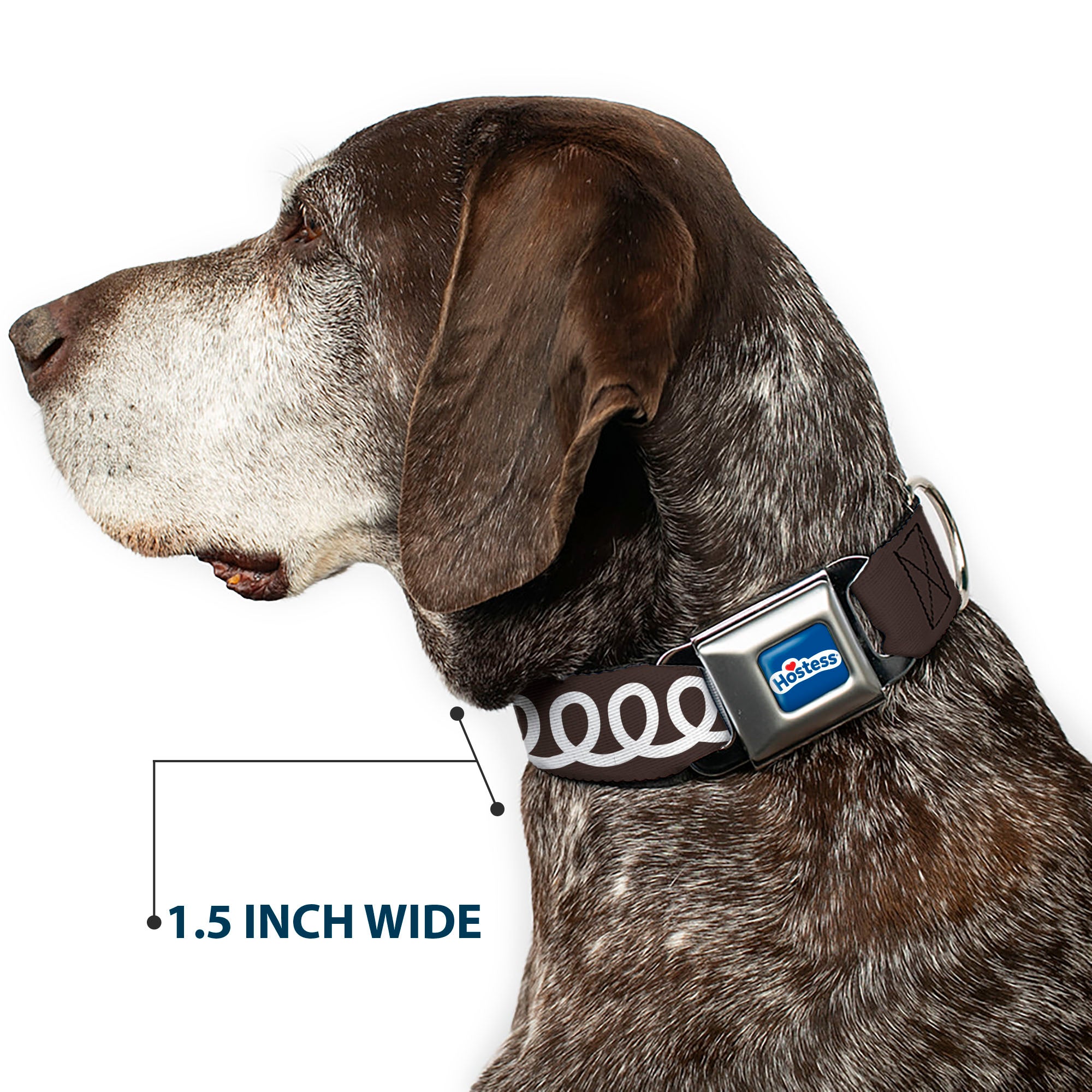 HOSTESS Logo Blue/White/Red Seatbelt Buckle Collar - Hostess Cupcake Squiggle and Logo Brown/White