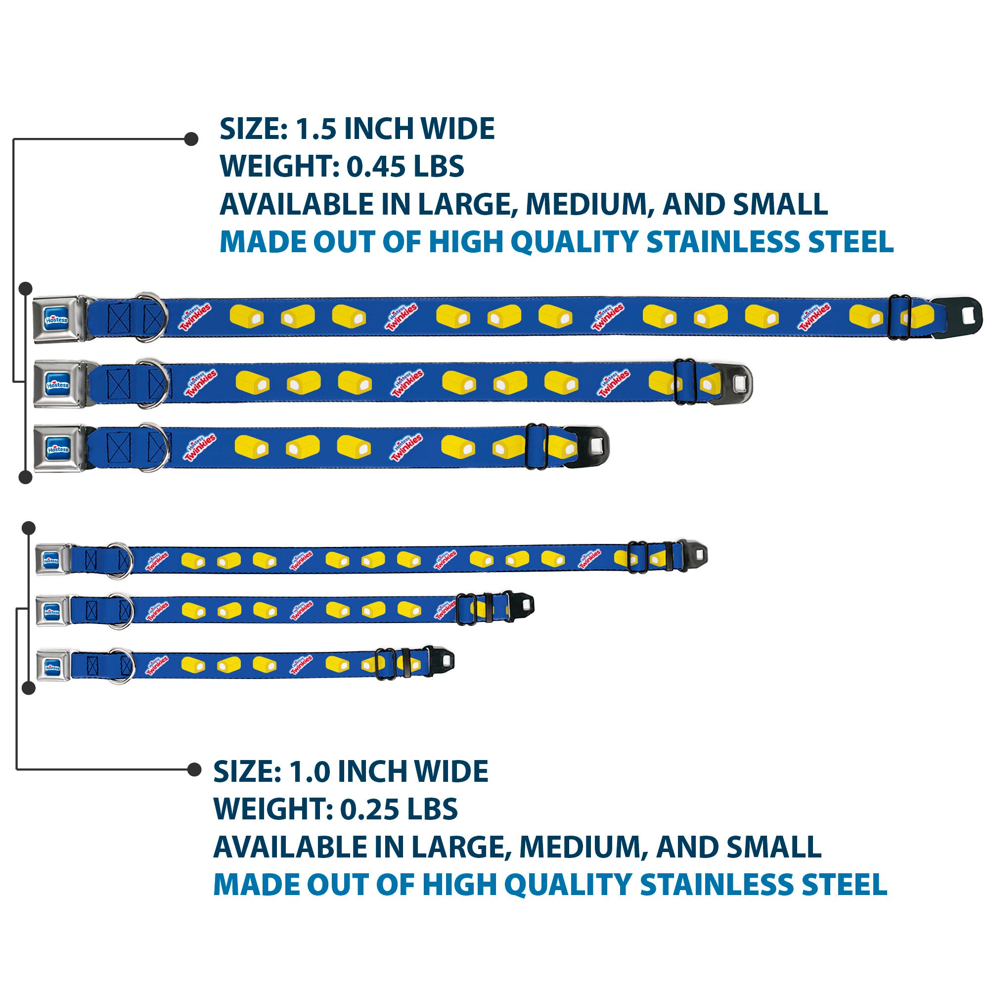 HOSTESS Logo Blue/White/Red Seatbelt Buckle Collar - Hostess Twinkies Pieces and Logo Blue/Yellow/White