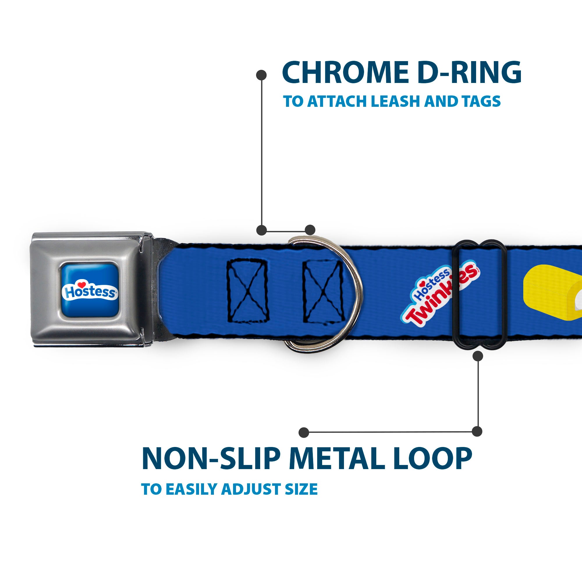 HOSTESS Logo Blue/White/Red Seatbelt Buckle Collar - Hostess Twinkies Pieces and Logo Blue/Yellow/White
