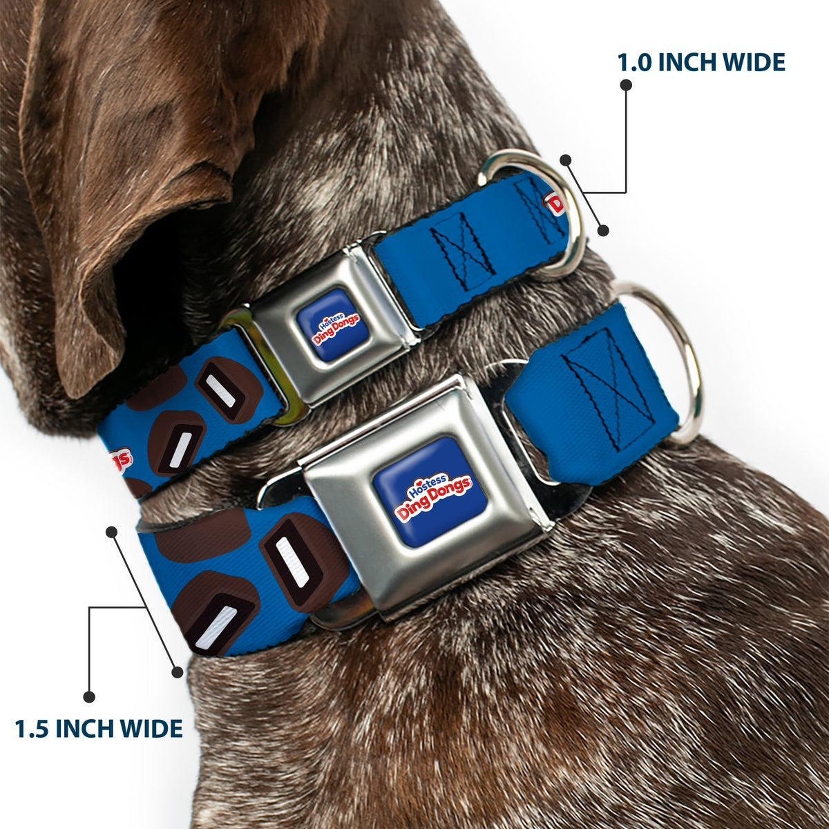 HOSTESS DING DONGS Logo Full Color Blue/White/Red Seatbelt Buckle Collar - HOSTESS DING DONGS Cakes Scattered Navy Blue Dog Collars Seatbelt Buckle Hostess Brands
