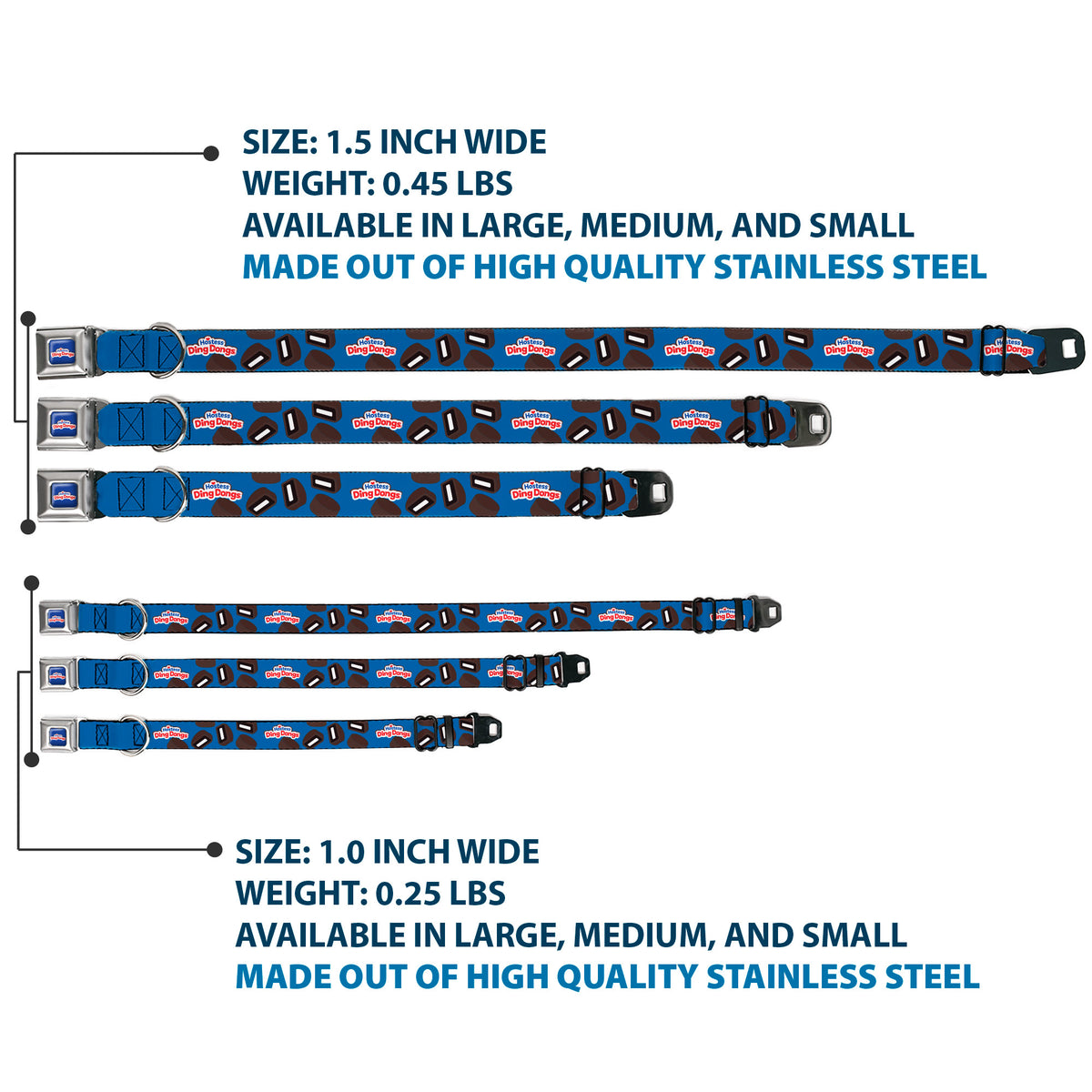 HOSTESS DING DONGS Logo Full Color Blue/White/Red Seatbelt Buckle Collar - HOSTESS DING DONGS Cakes Scattered Navy Blue Dog Collars Seatbelt Buckle Hostess Brands