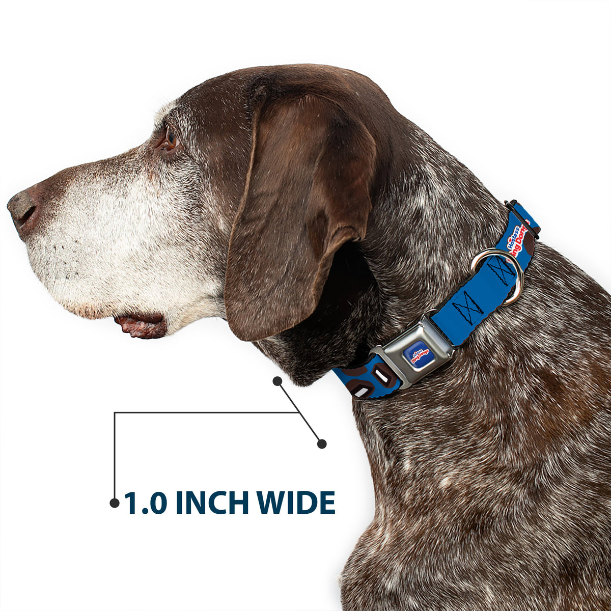 HOSTESS DING DONGS Logo Full Color Blue/White/Red Seatbelt Buckle Collar - HOSTESS DING DONGS Cakes Scattered Navy Blue Dog Collars Seatbelt Buckle Hostess Brands