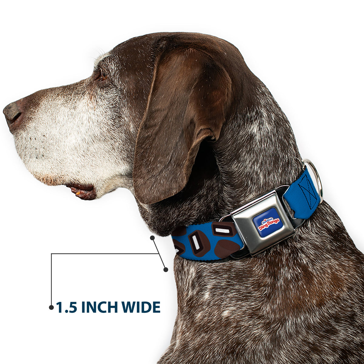 HOSTESS DING DONGS Logo Full Color Blue/White/Red Seatbelt Buckle Collar - HOSTESS DING DONGS Cakes Scattered Navy Blue Dog Collars Seatbelt Buckle Hostess Brands