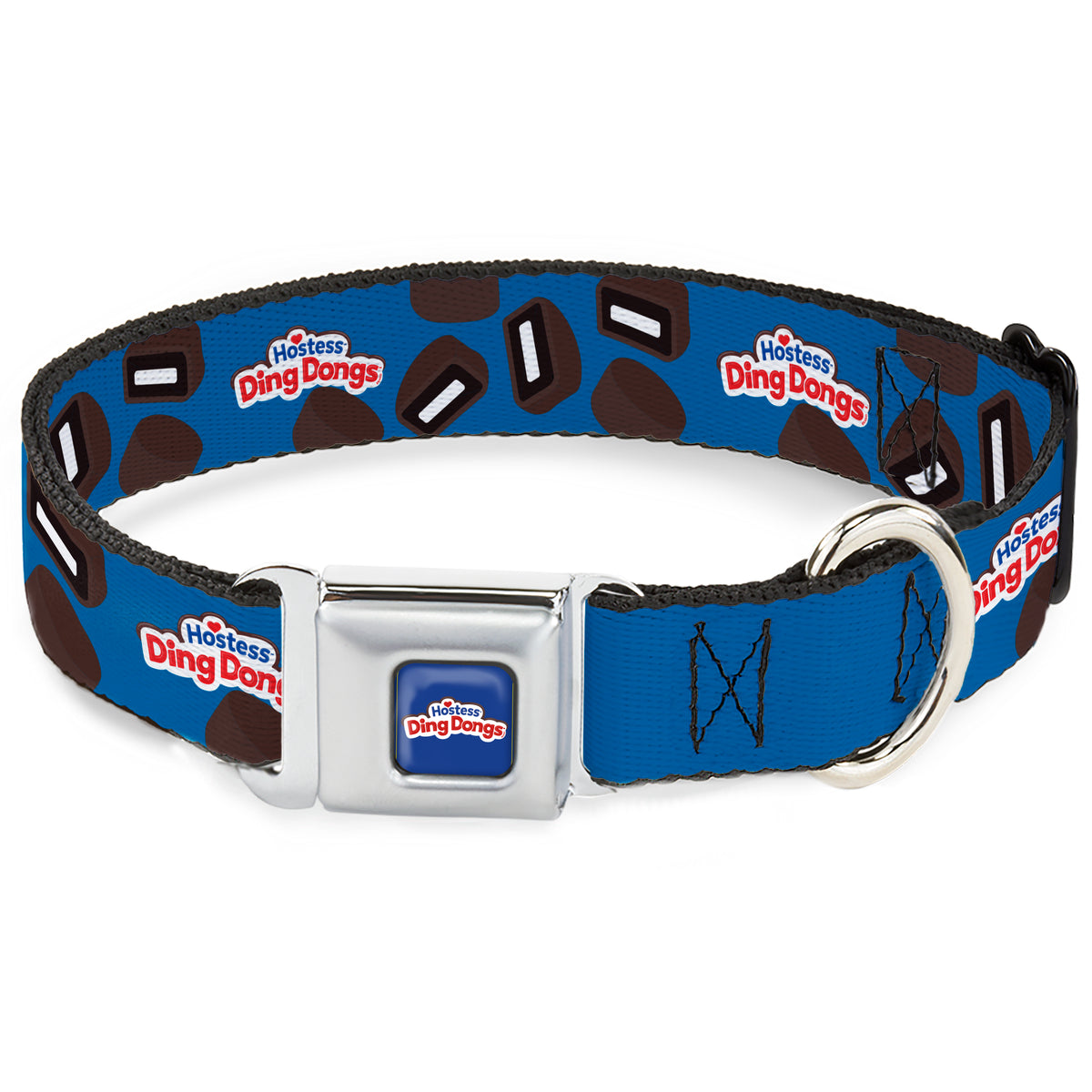 HOSTESS DING DONGS Logo Full Color Blue/White/Red Seatbelt Buckle Collar - HOSTESS DING DONGS Cakes Scattered Navy Blue Dog Collars Seatbelt Buckle Hostess Brands