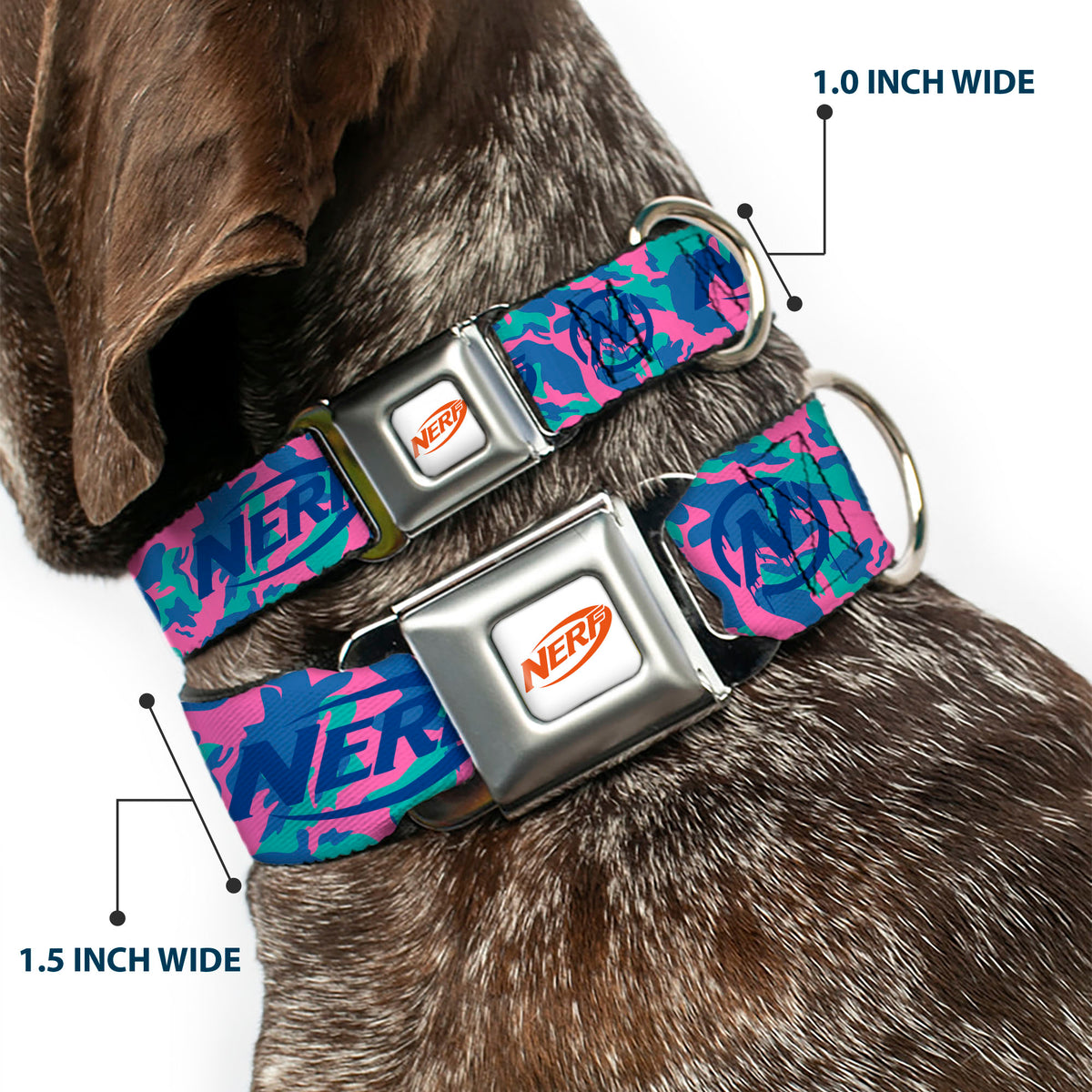 NERF Logo Full Color White/Red/Yellow Seatbelt Buckle Collar - NERF Logo and Icon Camo Blues/Pinks Dog Collars Seatbelt Buckle Nerf