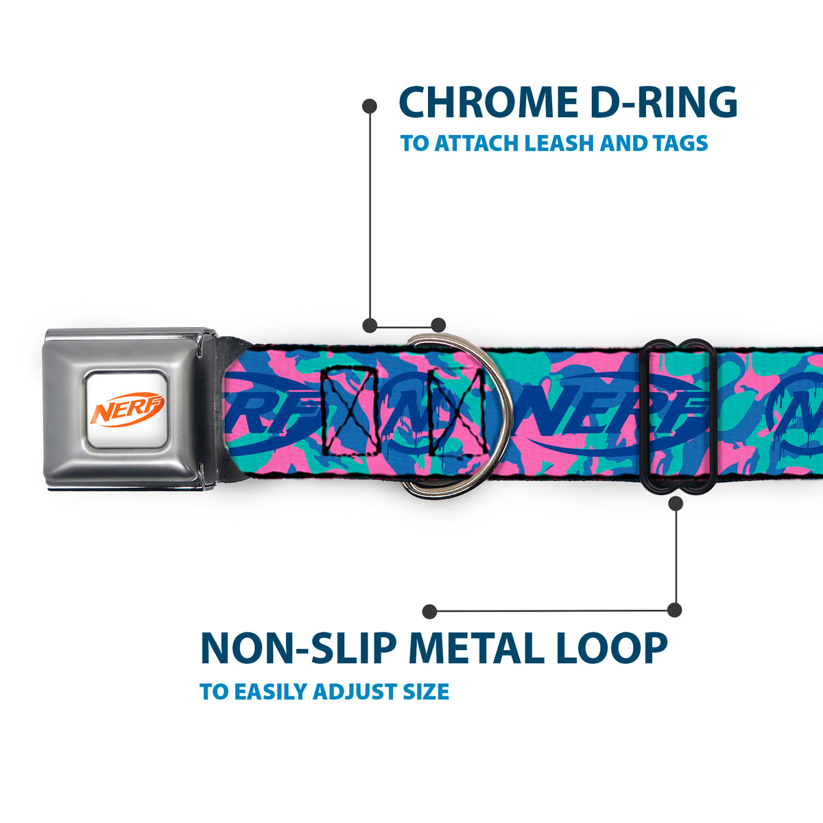 NERF Logo Full Color White/Red/Yellow Seatbelt Buckle Collar - NERF Logo and Icon Camo Blues/Pinks Dog Collars Seatbelt Buckle Nerf
