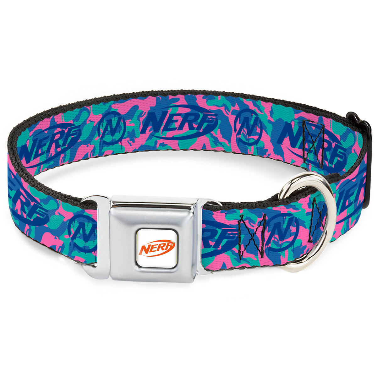 NERF Logo Full Color White/Red/Yellow Seatbelt Buckle Collar - NERF Logo and Icon Camo Blues/Pinks Dog Collars Seatbelt Buckle Nerf