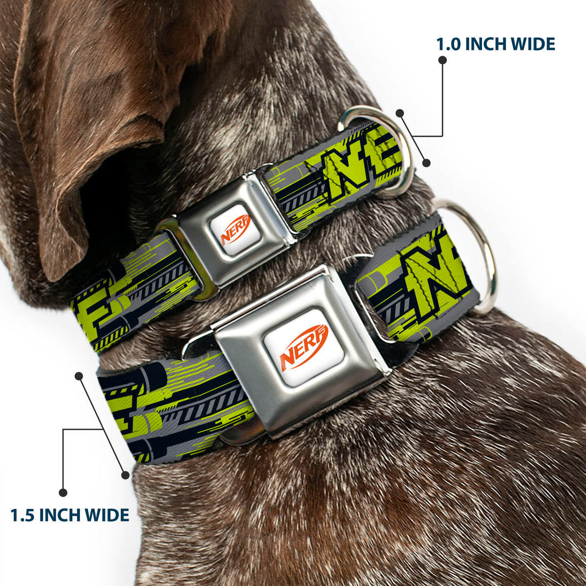 NERF Logo Full Color White/Red/Yellow Seatbelt Buckle Collar - NERF Text Glitch Logo Gray/Yellow/Black Dog Collars Seatbelt Buckle Nerf