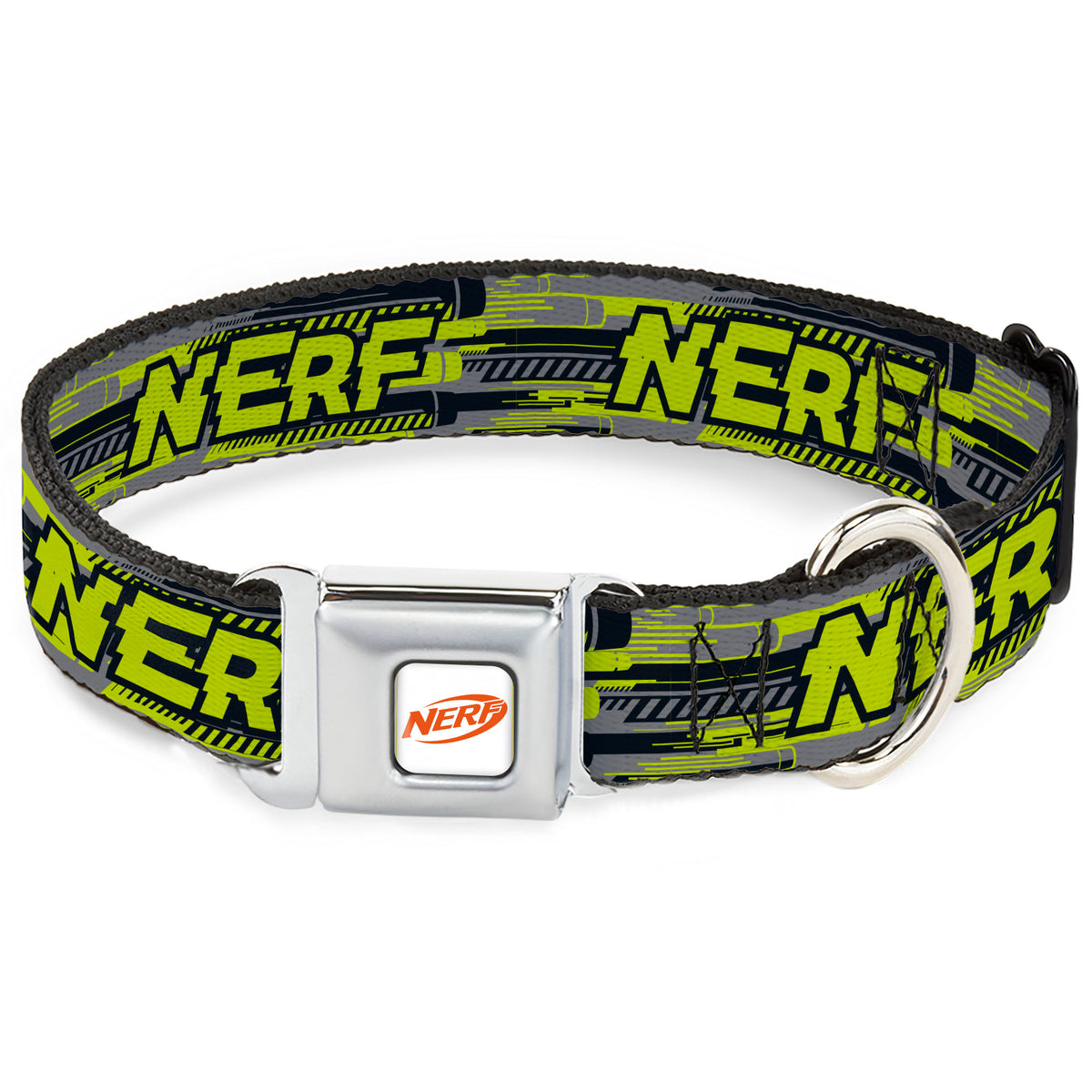 NERF Logo Full Color White/Red/Yellow Seatbelt Buckle Collar - NERF Text Glitch Logo Gray/Yellow/Black Dog Collars Seatbelt Buckle Nerf