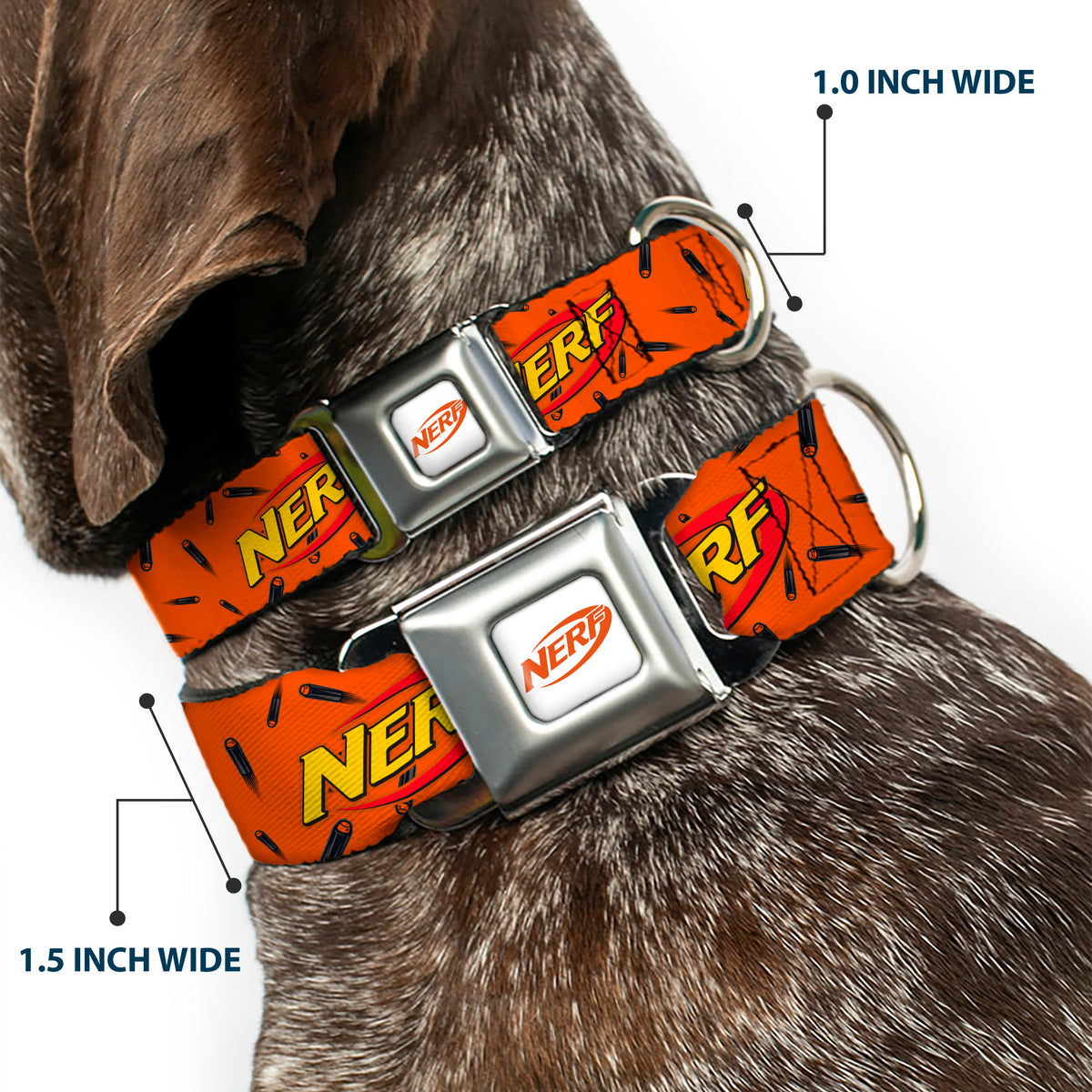 NERF Logo Full Color White/Red/Yellow Seatbelt Buckle Collar - NERF Logo Darts Scattered Orange/Black Dog Collars Seatbelt Buckle Nerf