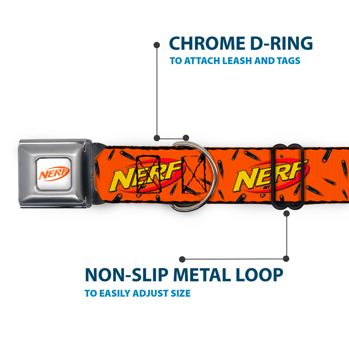 NERF Logo Full Color White/Red/Yellow Seatbelt Buckle Collar - NERF Logo Darts Scattered Orange/Black Dog Collars Seatbelt Buckle Nerf