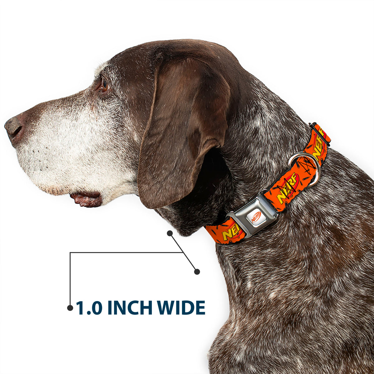 NERF Logo Full Color White/Red/Yellow Seatbelt Buckle Collar - NERF Logo Darts Scattered Orange/Black Dog Collars Seatbelt Buckle Nerf