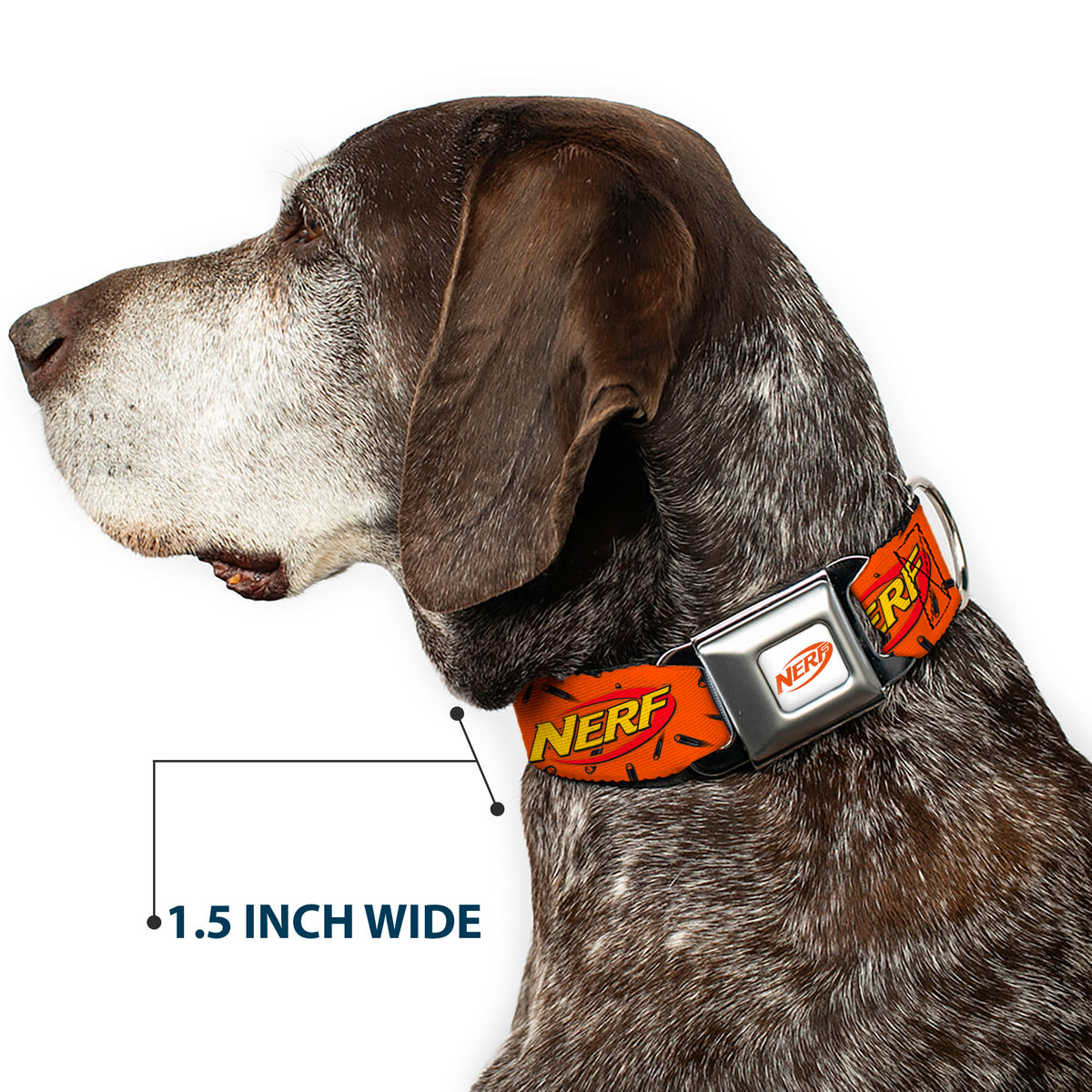 NERF Logo Full Color White/Red/Yellow Seatbelt Buckle Collar - NERF Logo Darts Scattered Orange/Black Dog Collars Seatbelt Buckle Nerf