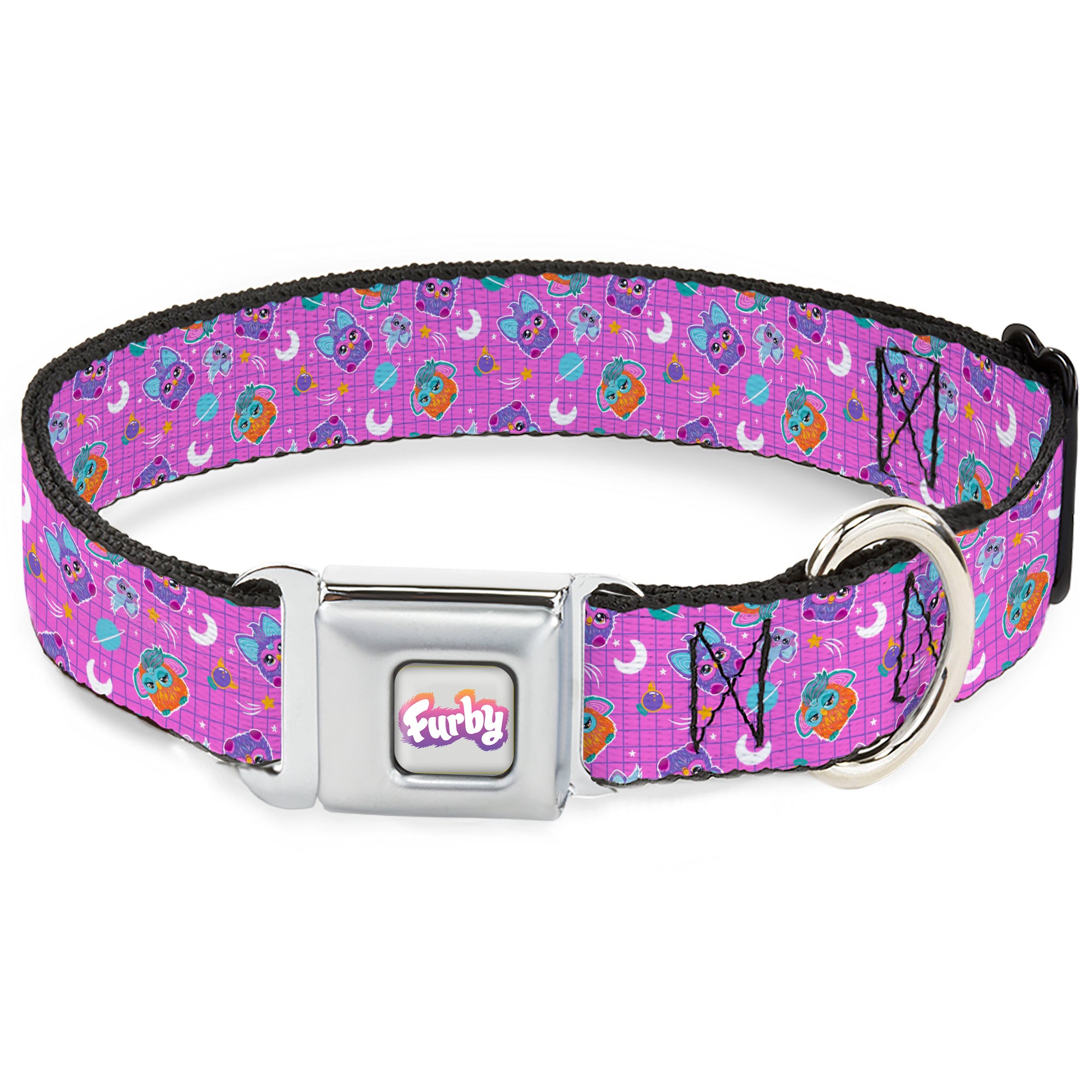 FURBY Logo Full Color Gray/Multi Color Seatbelt Buckle Collar - Furby and Furblets Galaxy Grid Collage Pink/Purple Seatbelt Buckle Collars Furby