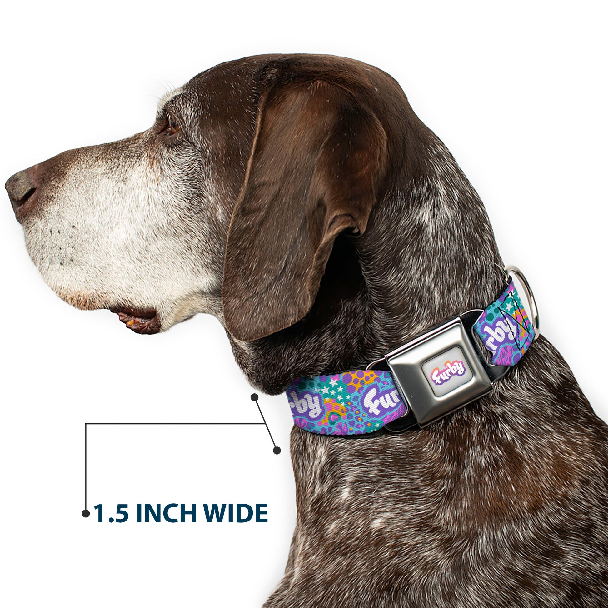 FURBY Logo Full Color Gray/Multi Color Seatbelt Buckle Collar - FURBY Title Logo and Fur Prints Collage Multi Color/White Seatbelt Buckle Collars Furby