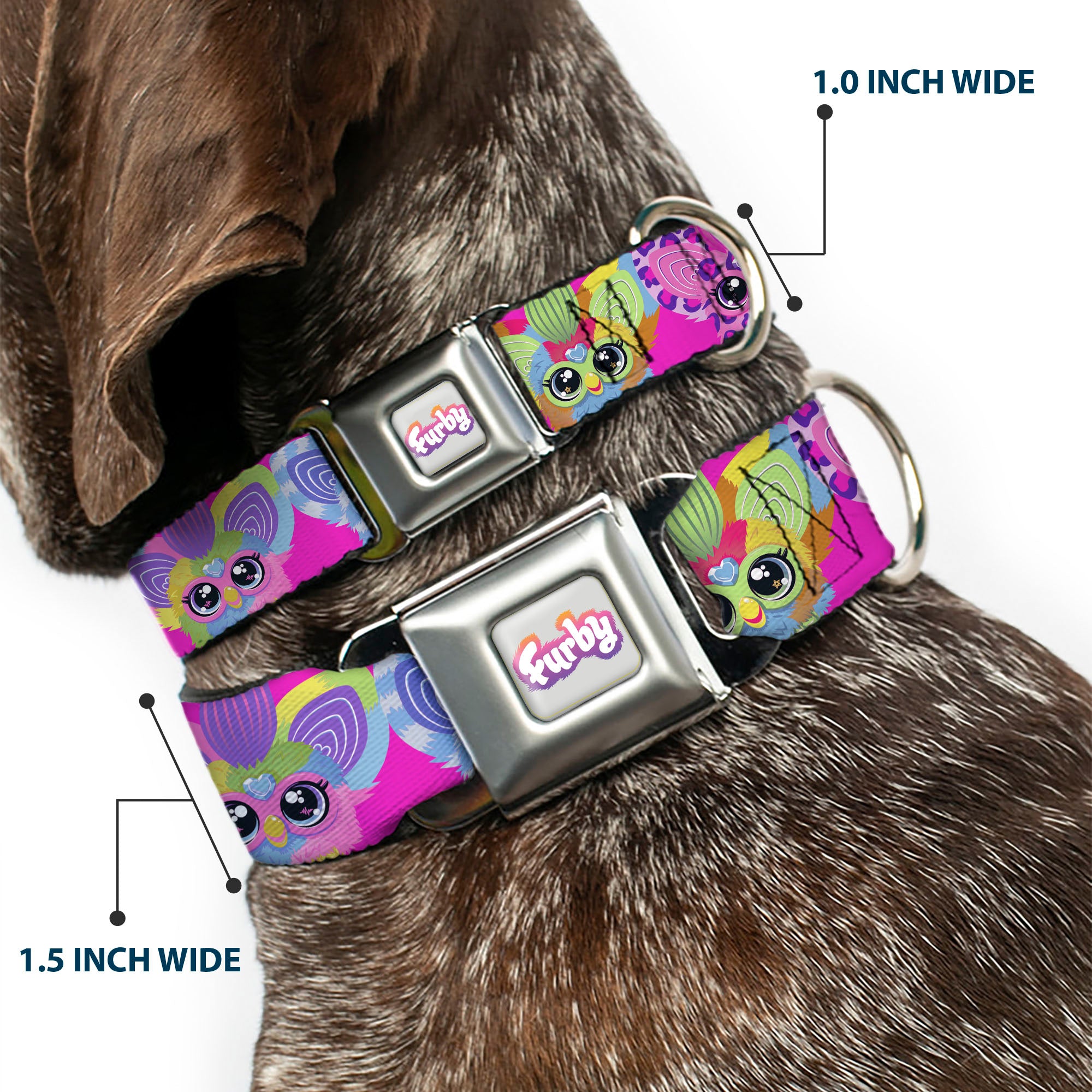 FURBY Logo Full Color Gray/Multi Color Seatbelt Buckle Collar - Furby Five Furblets Faces Pink Seatbelt Buckle Collars Furby