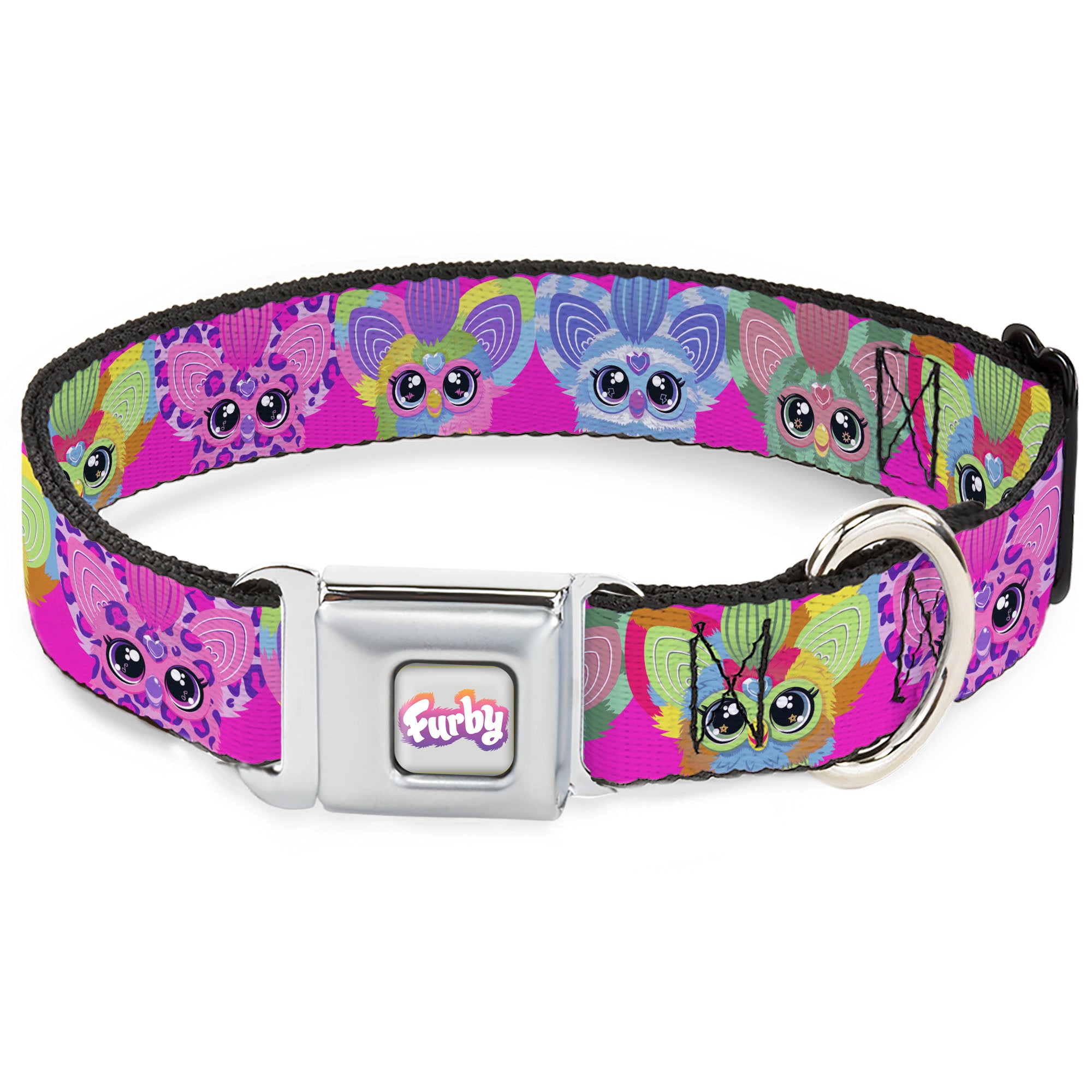FURBY Logo Full Color Gray/Multi Color Seatbelt Buckle Collar - Furby Five Furblets Faces Pink Seatbelt Buckle Collars Furby
