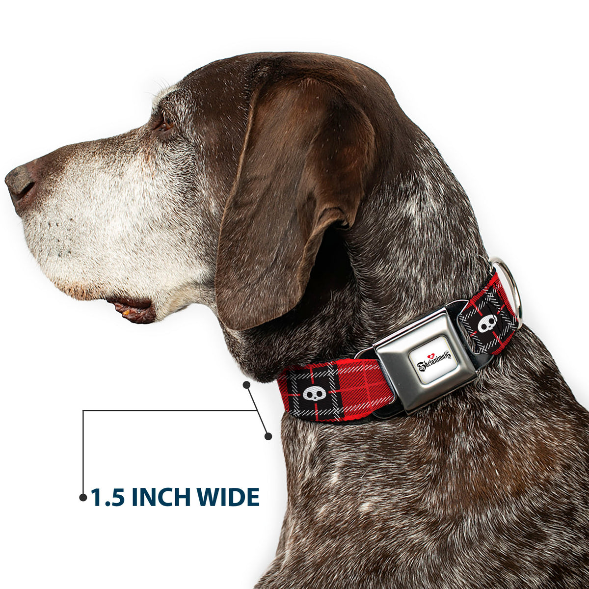 SKELANIMALS Title Logo Full Color White/Red/Black Seatbelt Buckle Collar - Skelanimals Face Logo Plaid Red/Black/White Seatbelt Buckle Collars Skelanimals