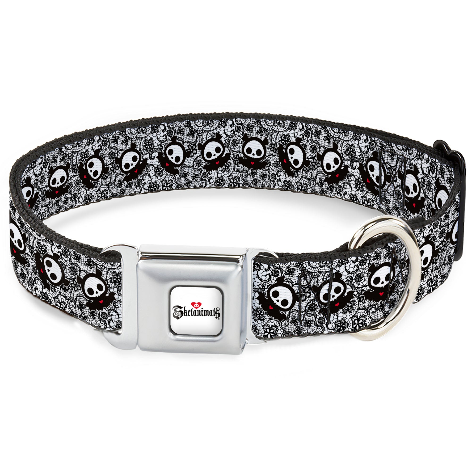 SKELANIMALS Title Logo Full Color White/Red/Black Seatbelt Buckle Collar - Skelanimals Diego Pose Lace Print White/Black Seatbelt Buckle Collars Skelanimals
