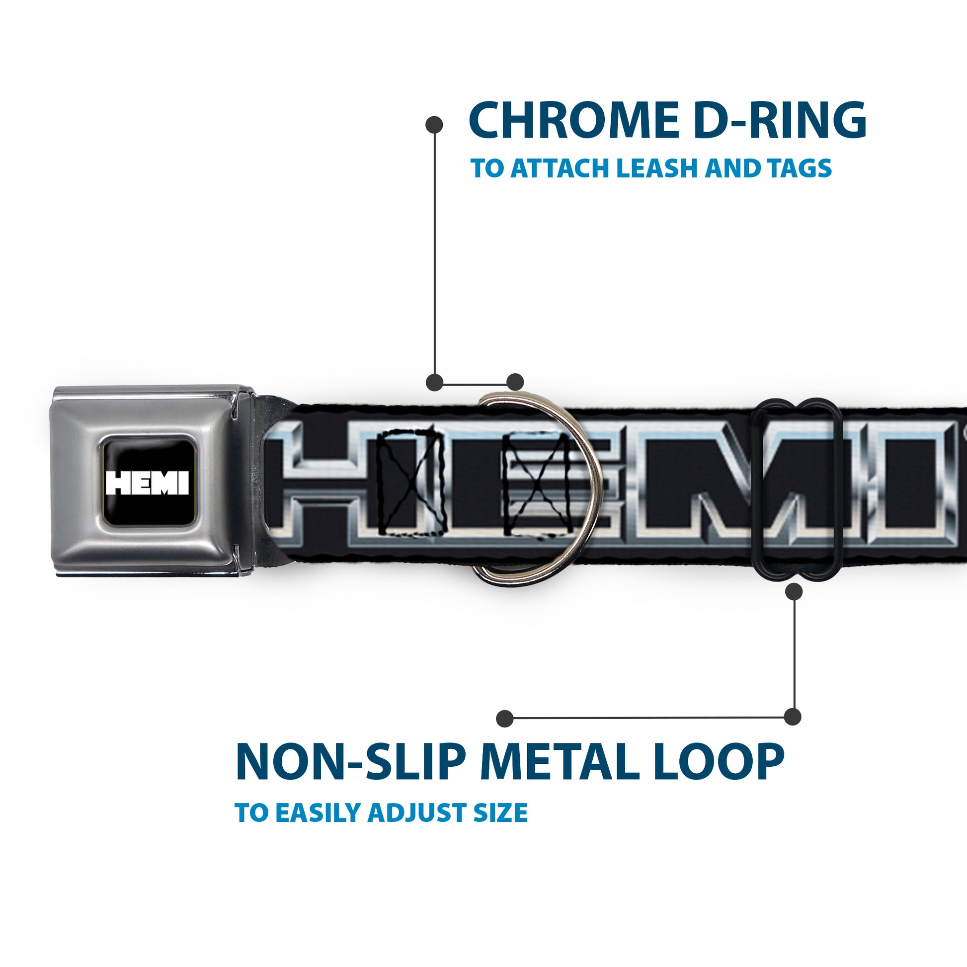 HEMI Bold Full Color Black/White Seatbelt Buckle Collar - HEMI Bold Outline 392/426 Black/Silver-Fade Seatbelt Buckle Collars Hemi
