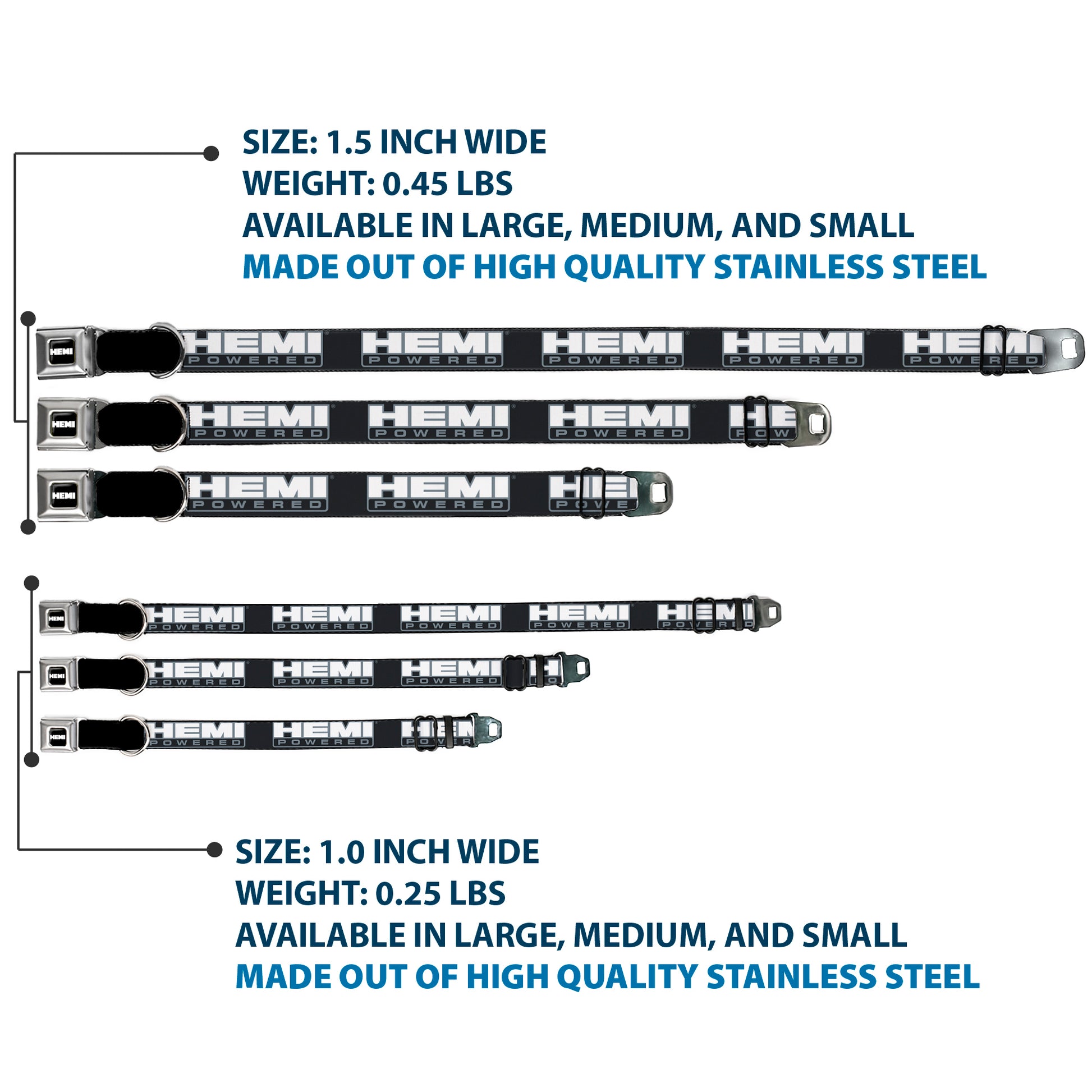 HEMI Bold Full Color Black/White Seatbelt Buckle Collar - HEMI POWERED Logo Black/Gray/White Seatbelt Buckle Collars Hemi