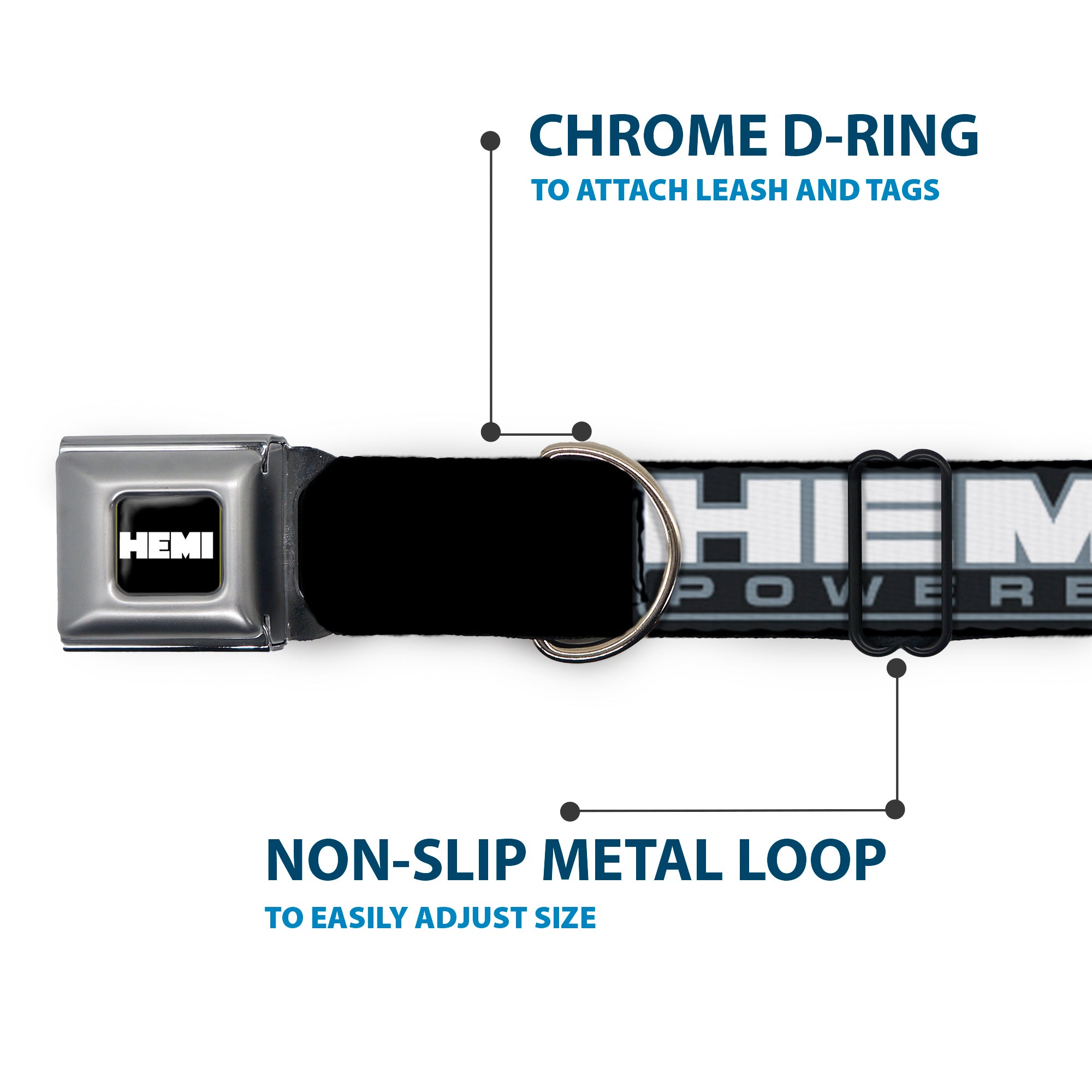 HEMI Bold Full Color Black/White Seatbelt Buckle Collar - HEMI POWERED Logo Black/Gray/White Seatbelt Buckle Collars Hemi