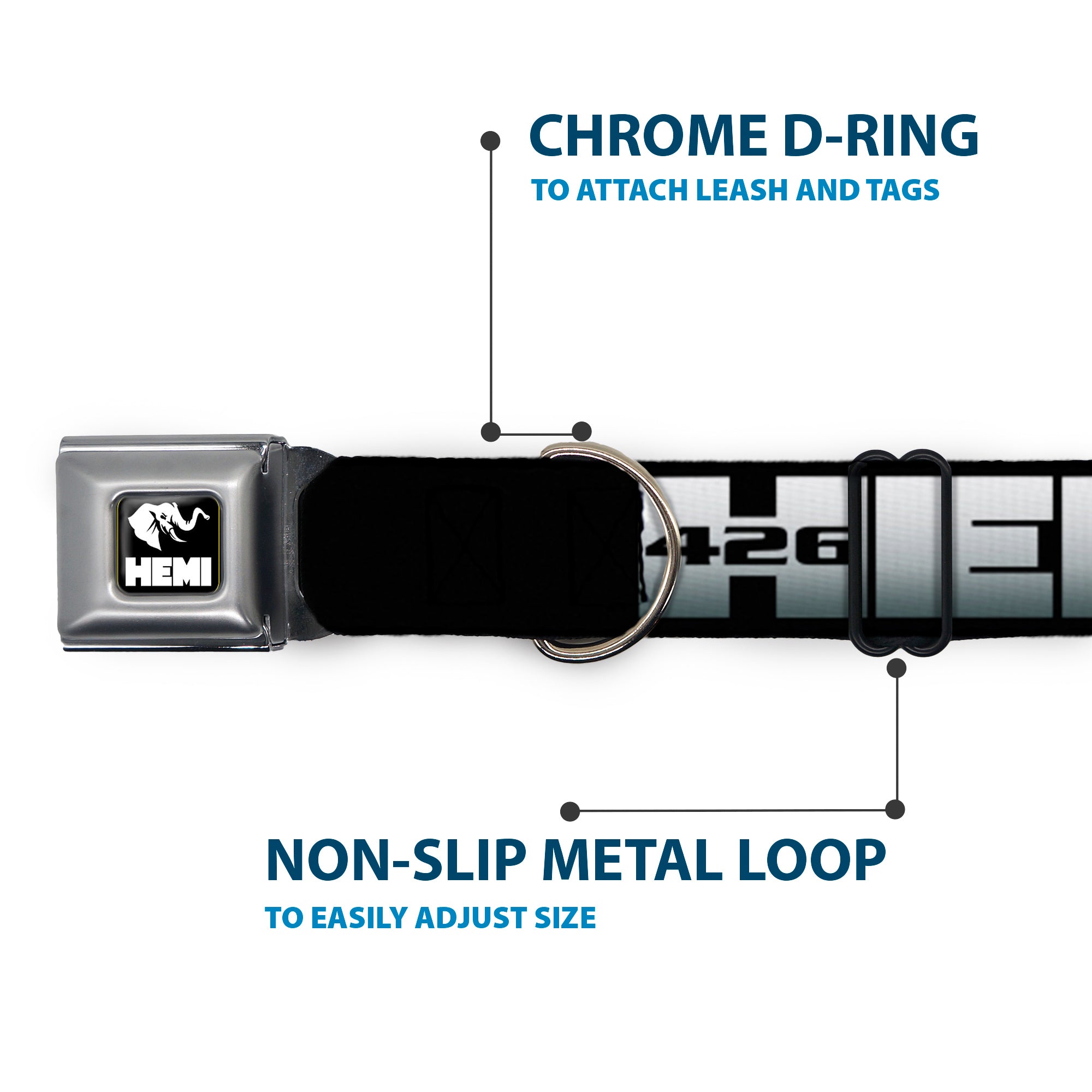 HEMI Elephant Logo Full Color Black/White Seatbelt Buckle Collar - HEMI 426/Elephant Logo 50 YEARS Black/White/Silver-Fade Seatbelt Buckle Collars Hemi