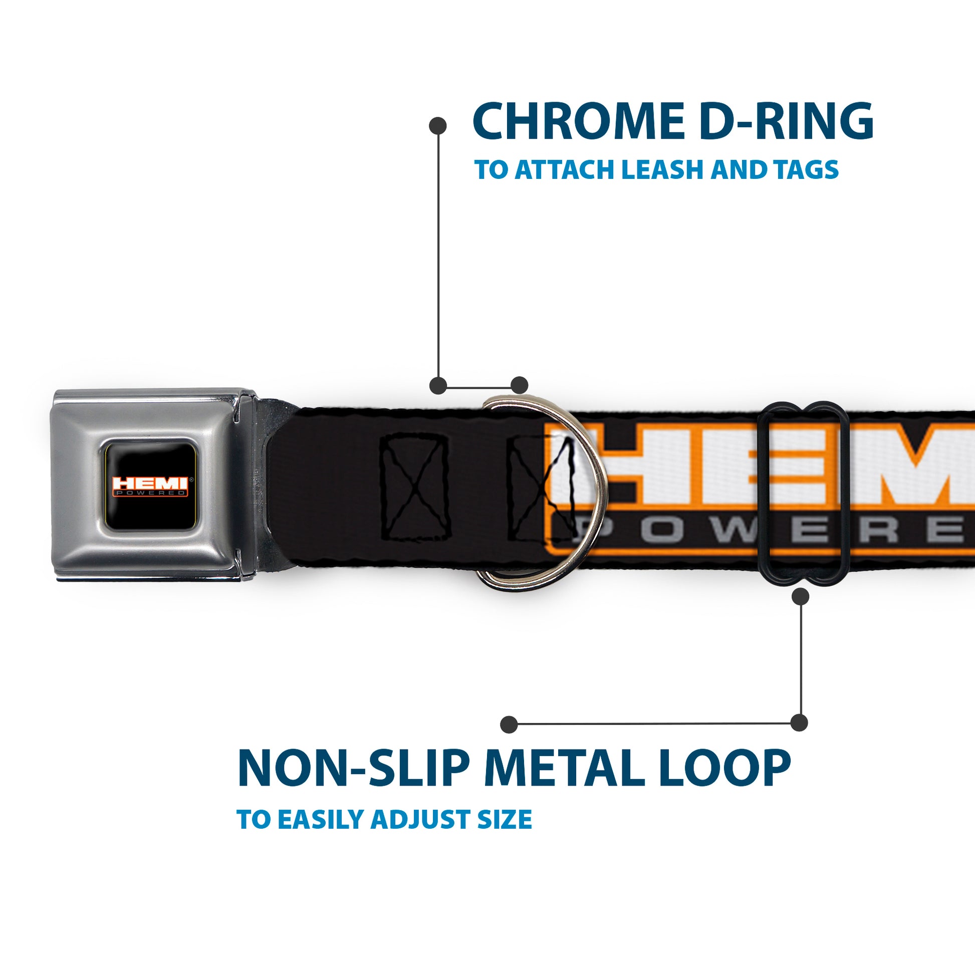 HEMI POWERED Logo Full Color Black/Orange/White/Gray Seatbelt Buckle Collar - HEMI POWERED Logo Repeat Black/Orange/White/Gray Seatbelt Buckle Collars Hemi