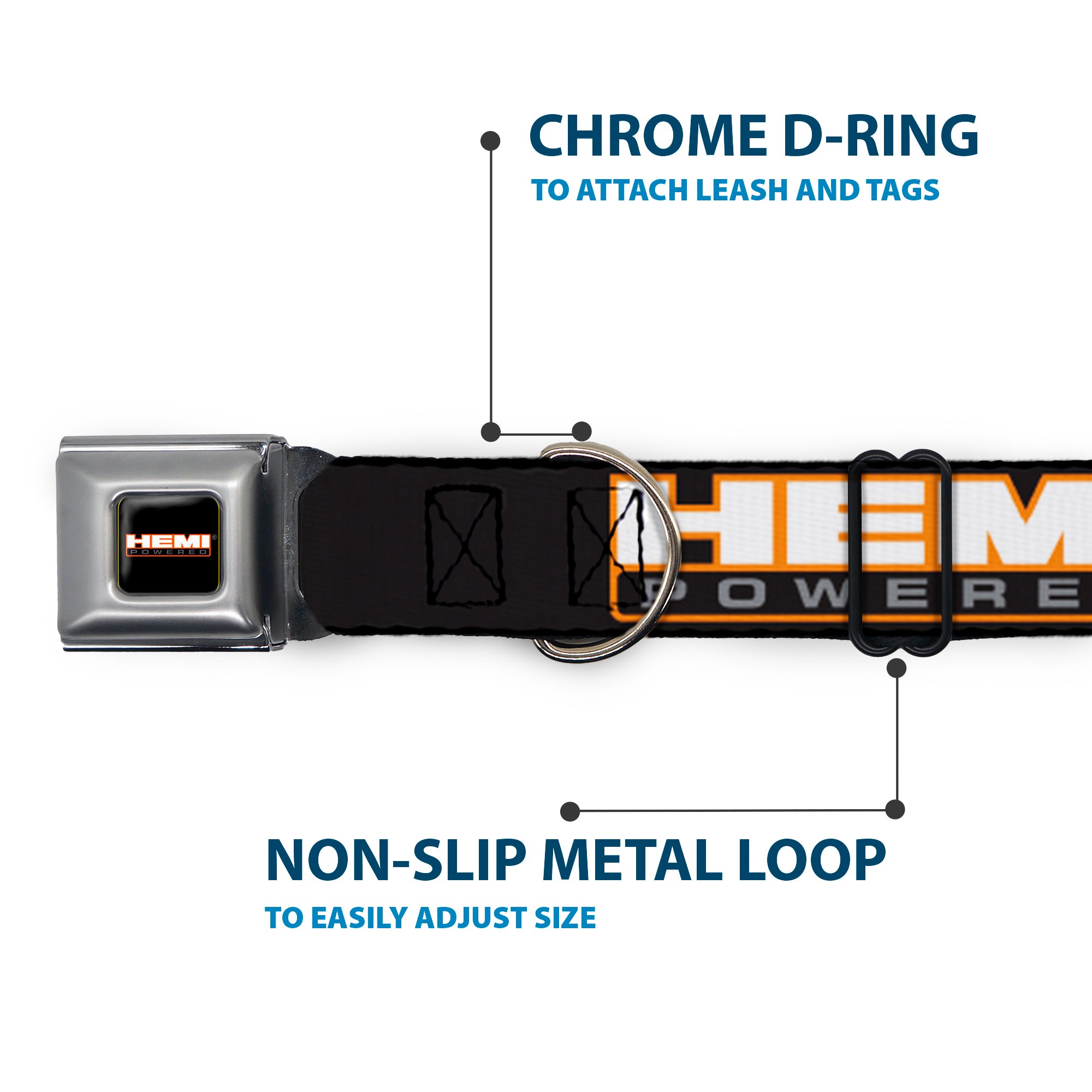 HEMI POWERED Logo Full Color Black/Orange/White/Gray Seatbelt Buckle Collar - HEMI POWERED Logo Repeat Black/Orange/White/Gray Seatbelt Buckle Collars Hemi