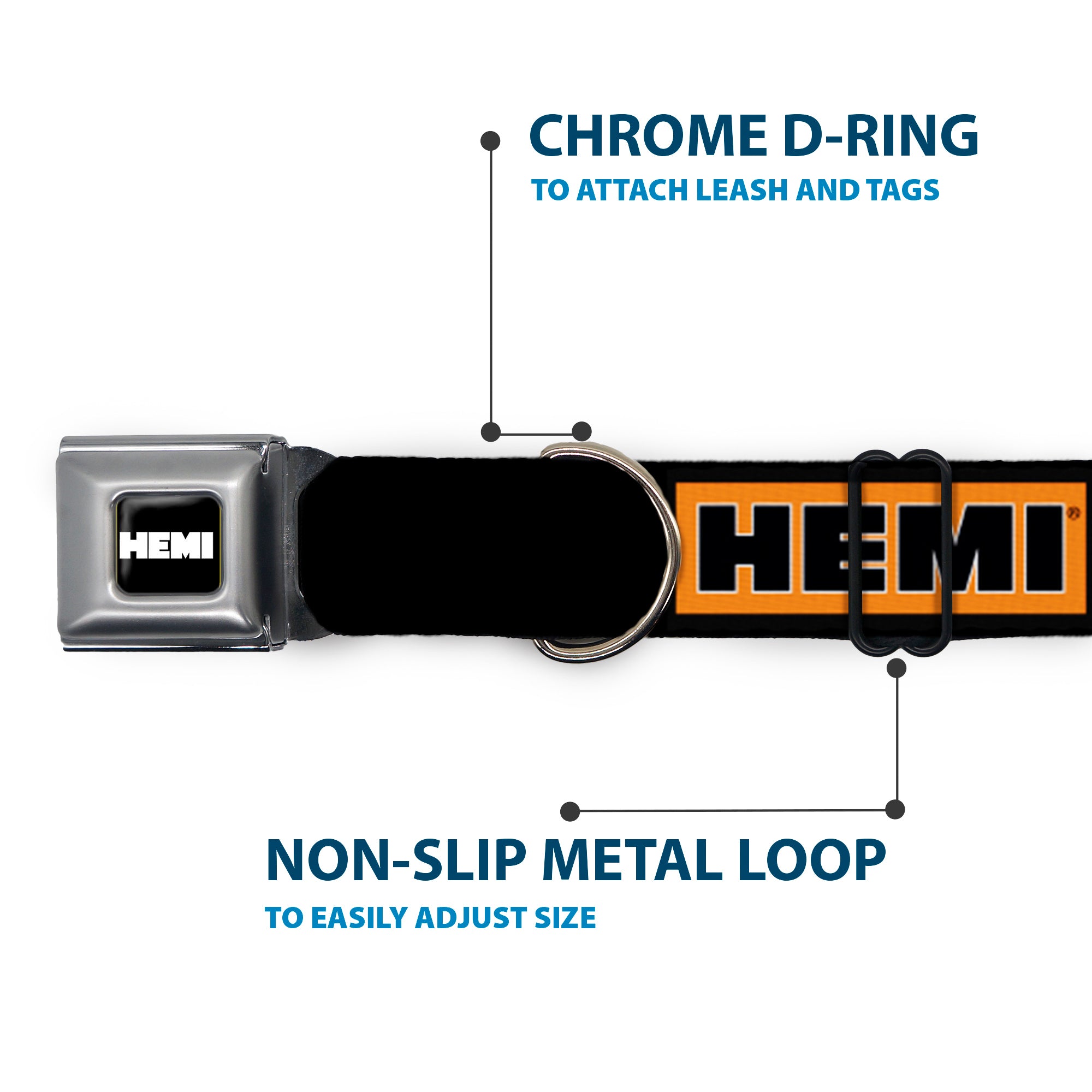 HEMI Bold Full Color Black/Orange/White/Black Seatbelt Buckle Collar - HEMI Bold Black/Orange/White/Black Seatbelt Buckle Collars Hemi