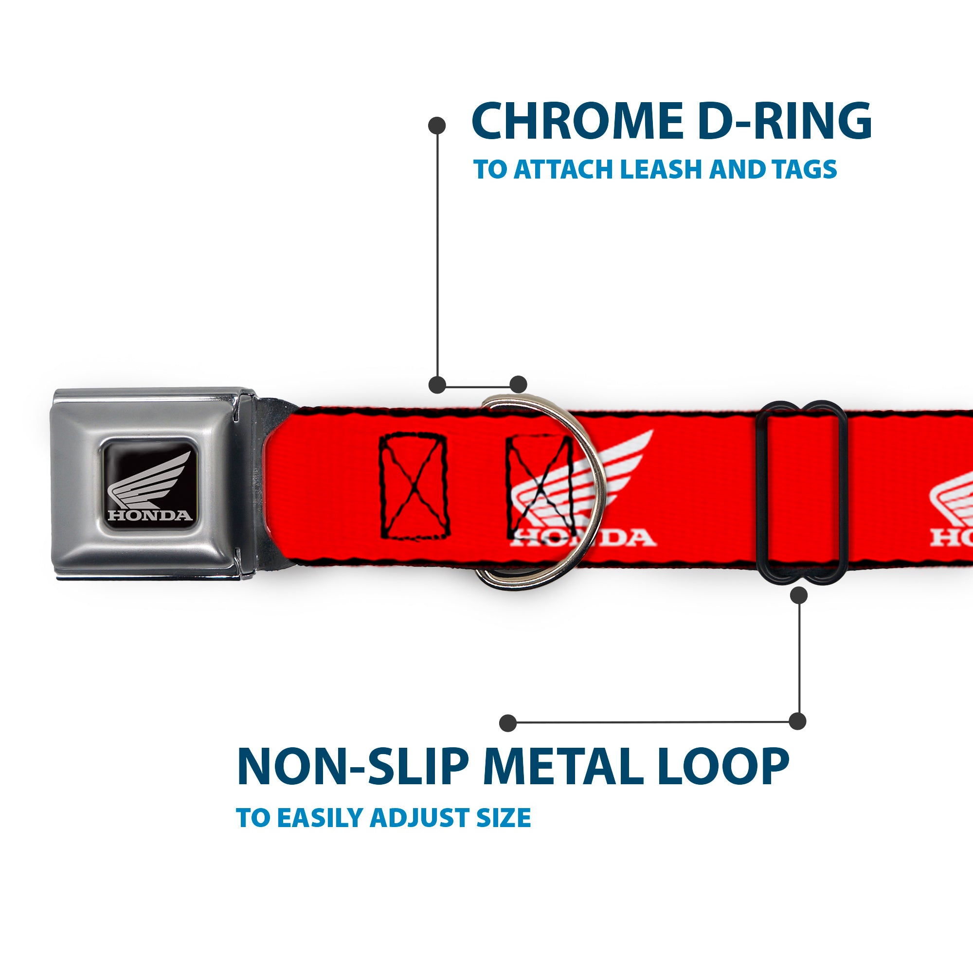 Honda Motorcycle Black/Silver Seatbelt Buckle Collar - HONDA Motorcycle Logo Red/White Seatbelt Buckle Collars Honda Motorsports